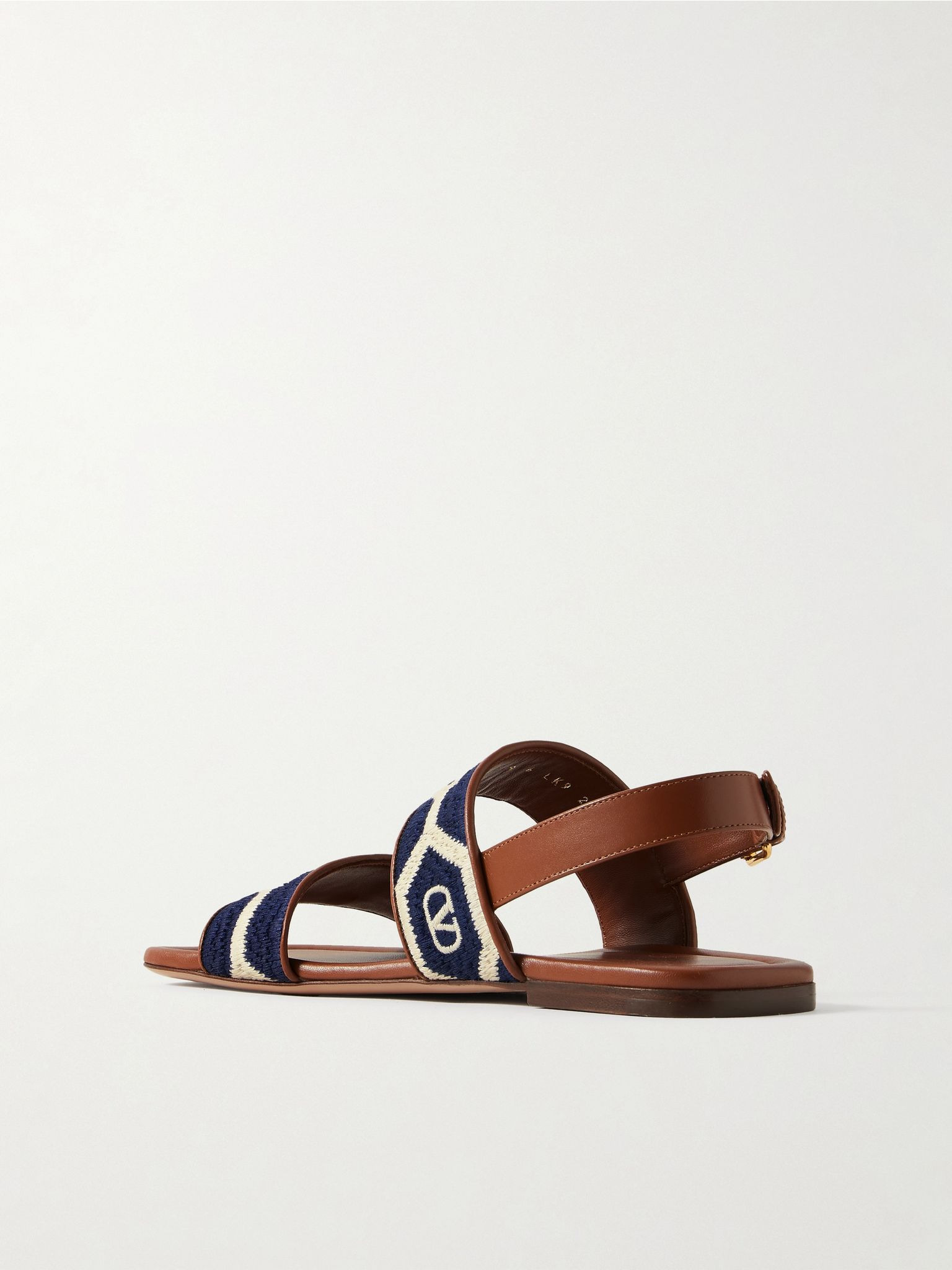 Embroidered leather sandals Navy - 3