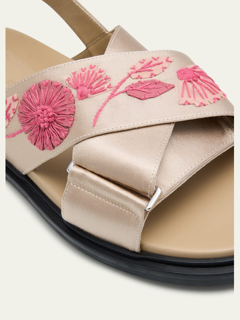 Marni Fussbett Floral Embroidered Satin Crisscross Sandals outlook