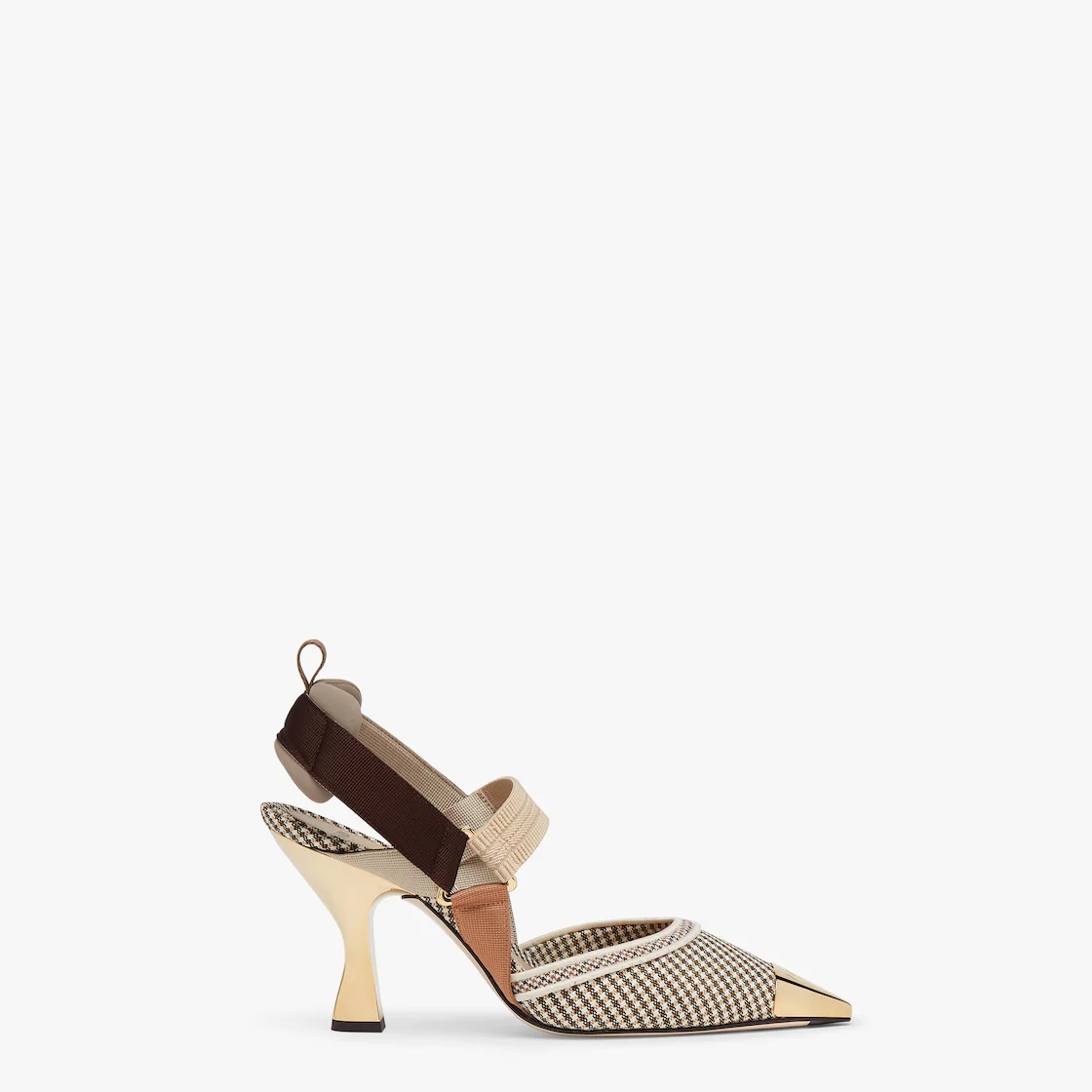 High-heeled slingbacks in beige houndstooth fabric - 1
