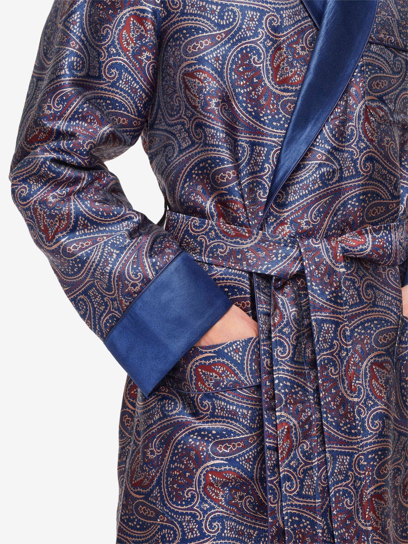 Men's Dressing Gown Verona 59 Silk Jacquard Navy - 4