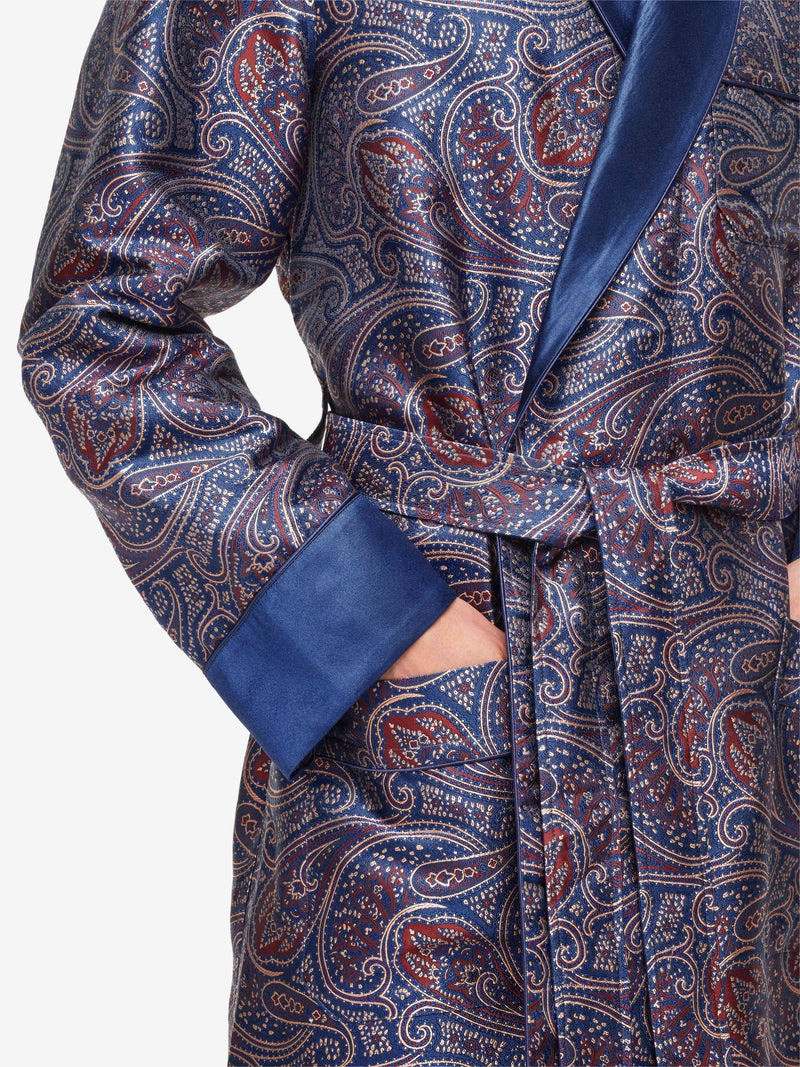 Men's Dressing Gown Verona 59 Silk Jacquard Navy 4