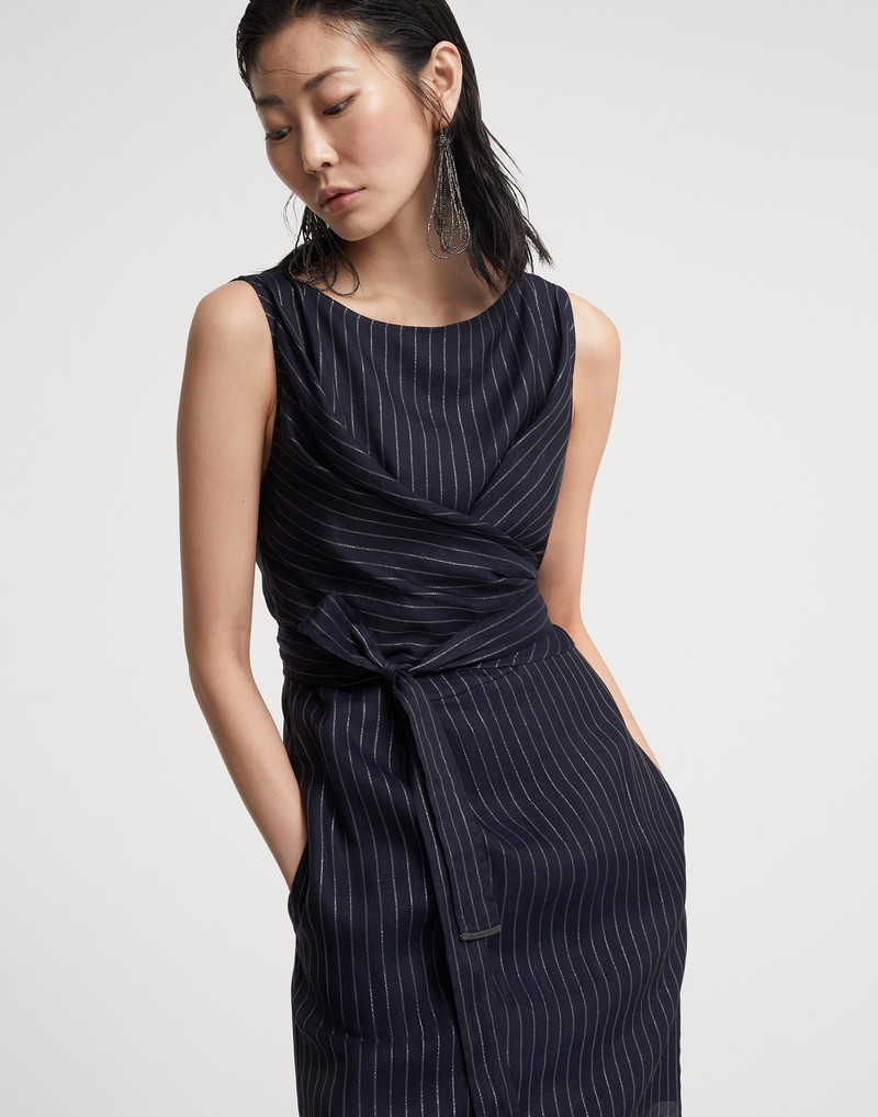 Cotton sparkling stripe gauze wrap dress with monili 4