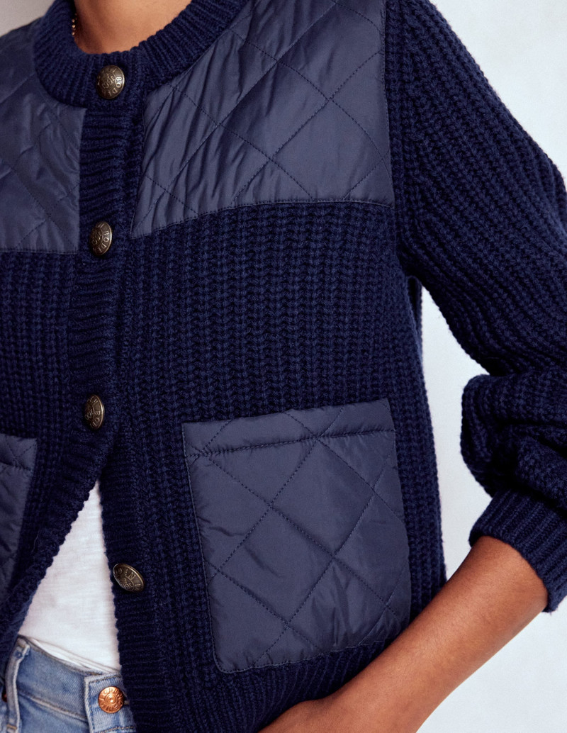 Short Quilted Knitted Jacket-Navy 5