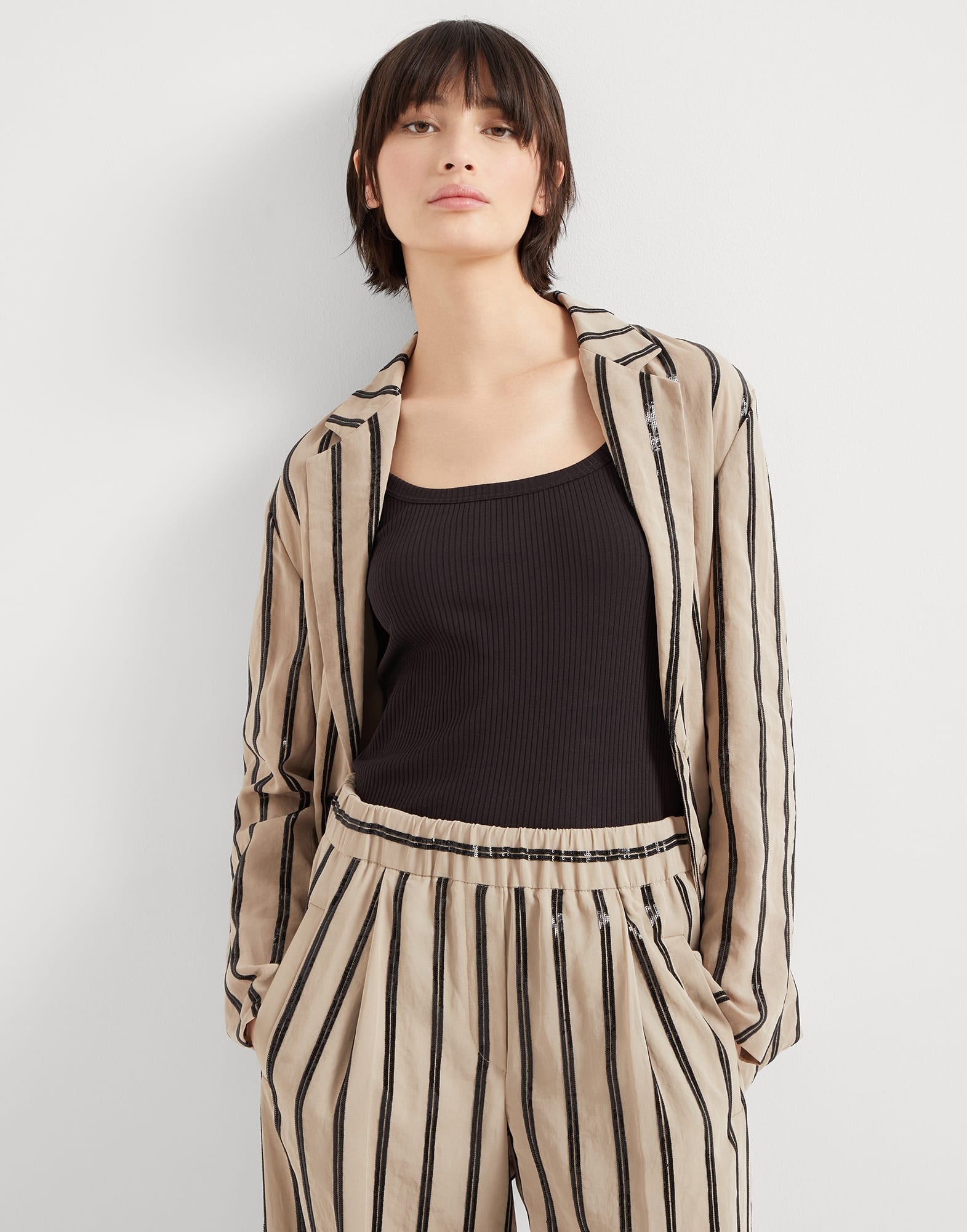 Cotton organza blazer with dazzling stripe embroidery - 4