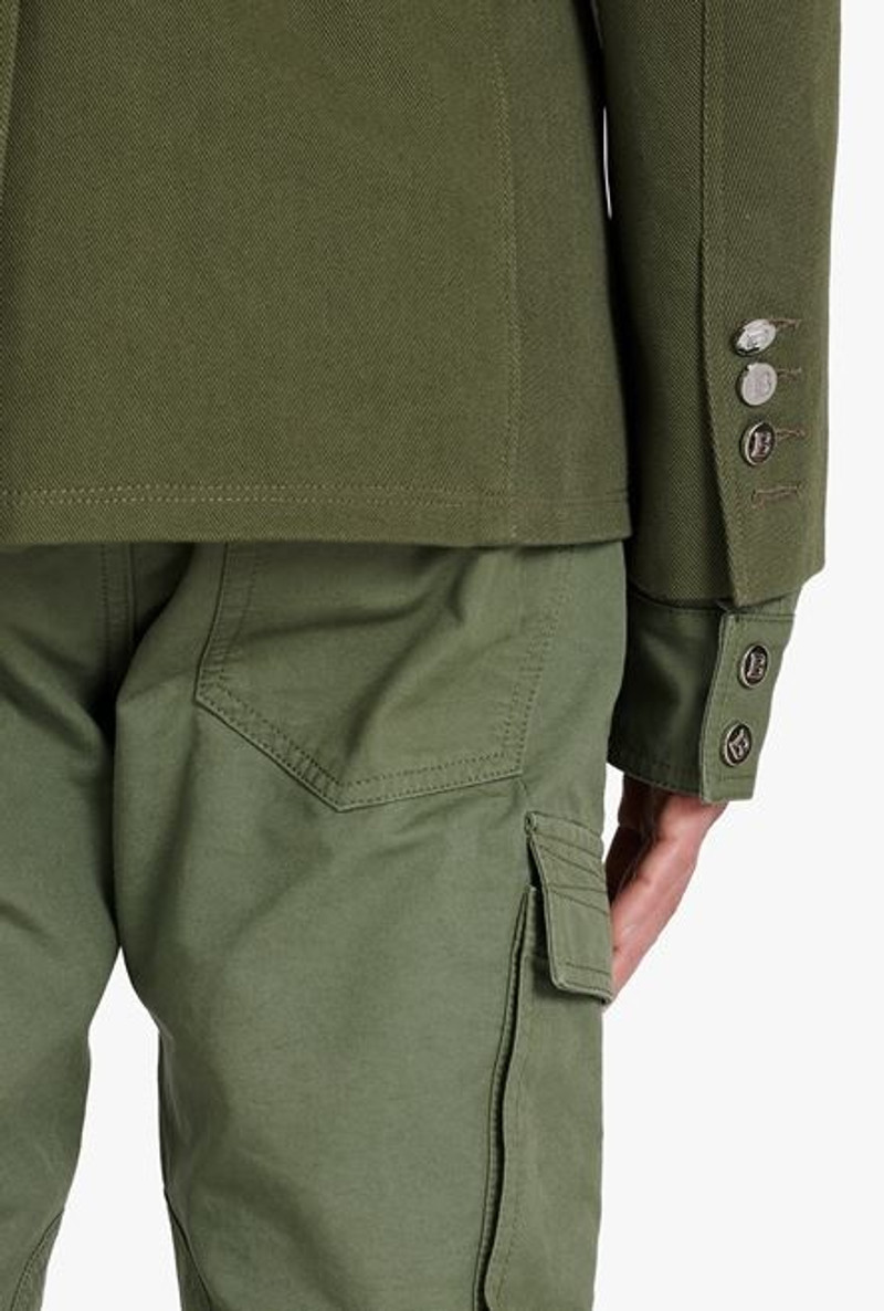 Asymmetrical khaki and orange cotton blazer 6