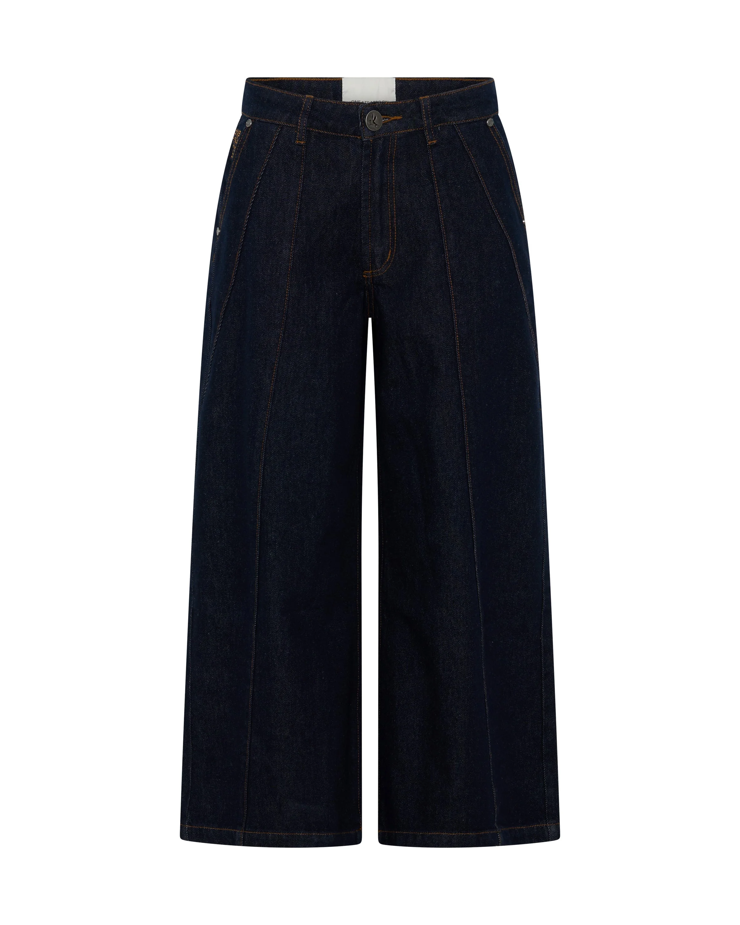 Hayden Mid Waist Wide Leg Cropped Denim Jeans - Raw Indigo - 1