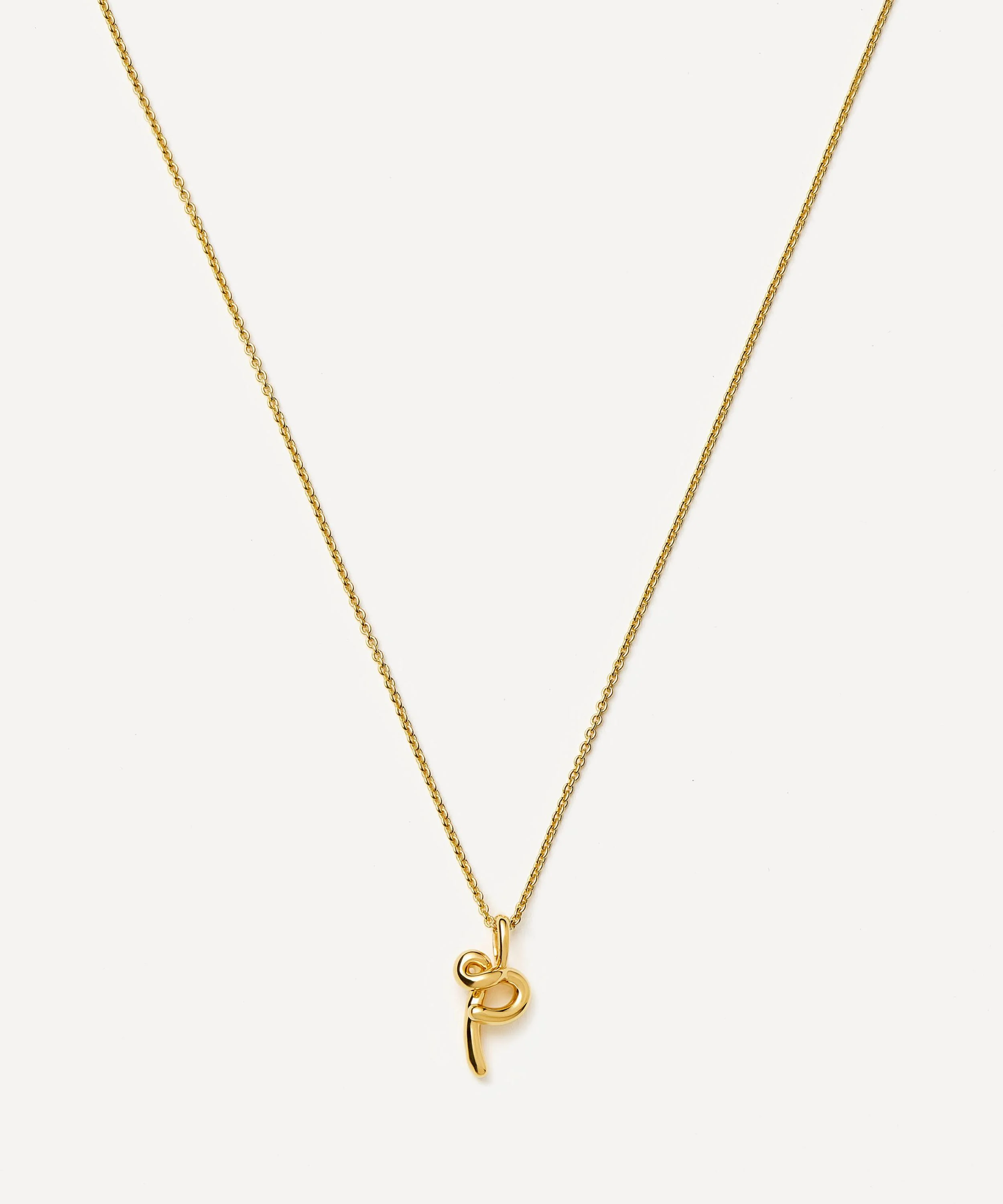 18ct Gold-Plated Vermeil Silver Curly Molten Mini P Initial Pendant Necklace - 1