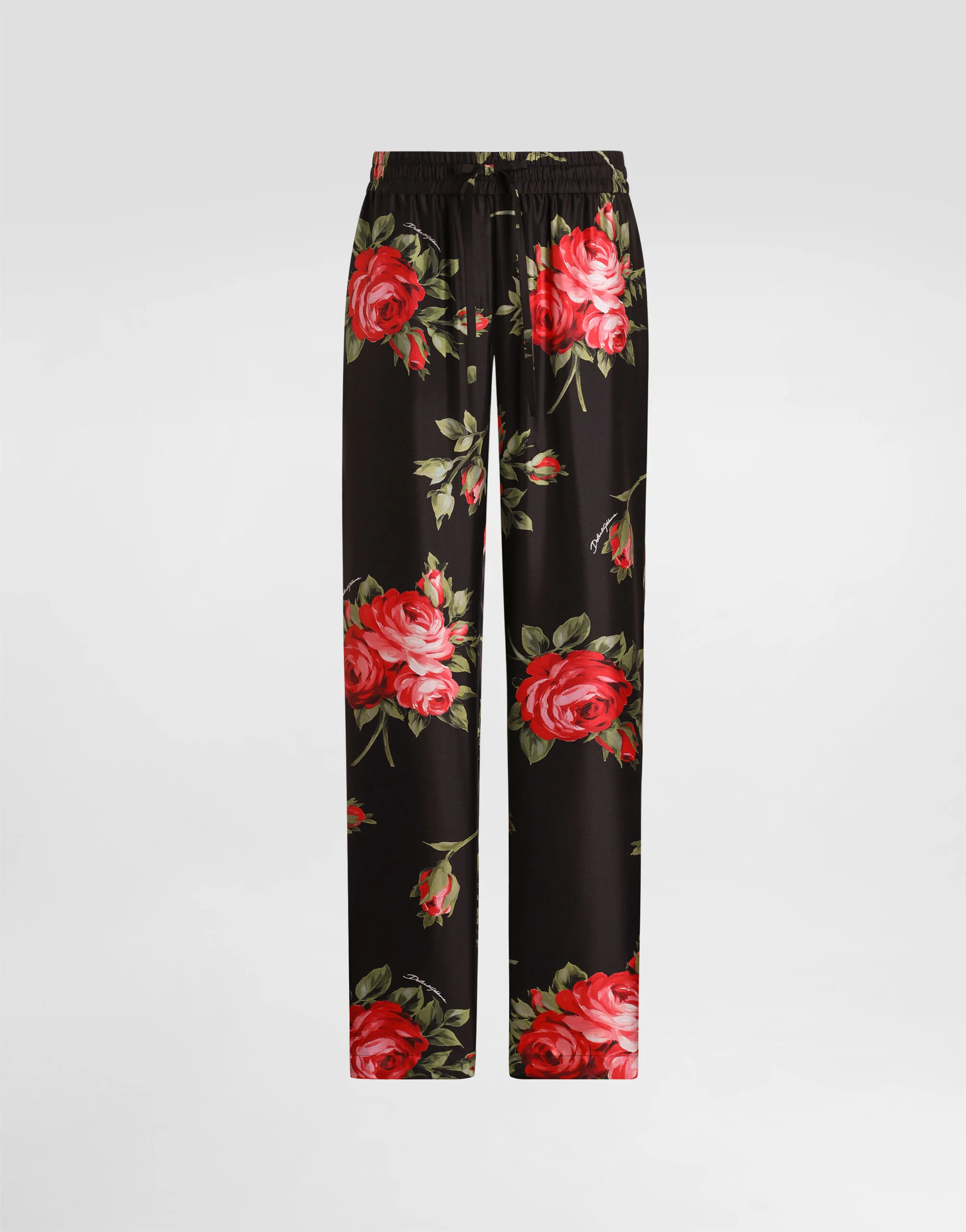 Rose bouquet-print vanity twill trousers - 1