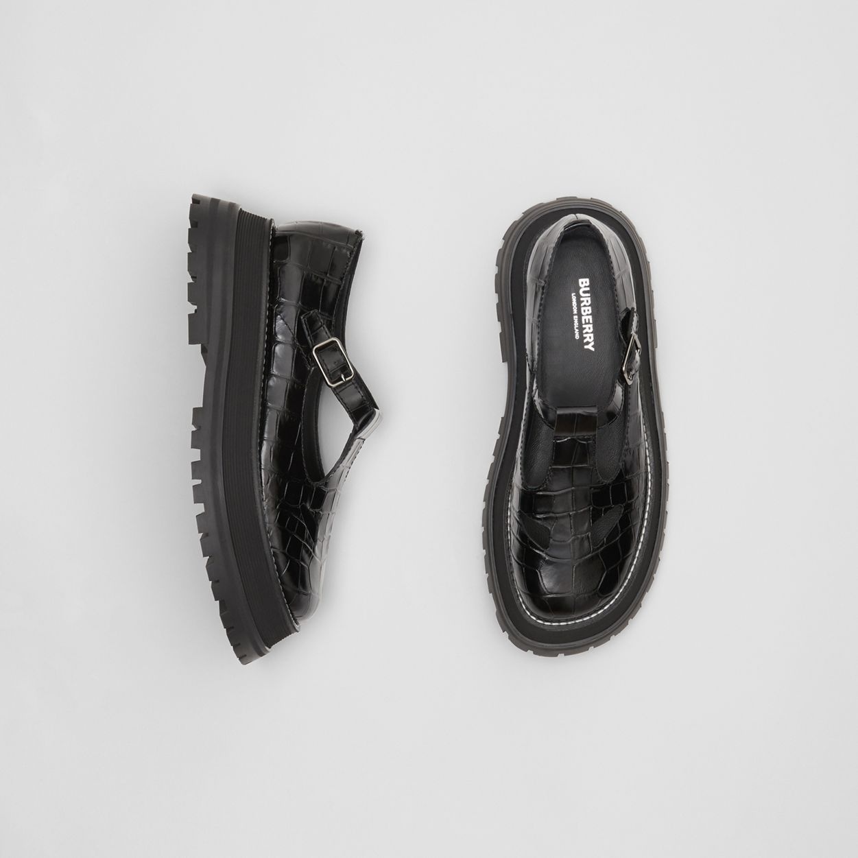 Embossed Leather T-bar Shoes - 6