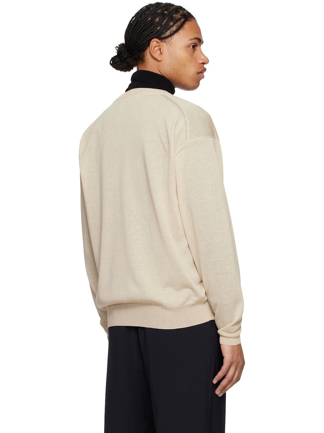 Beige Sheer Crewneck Cardigan - 3
