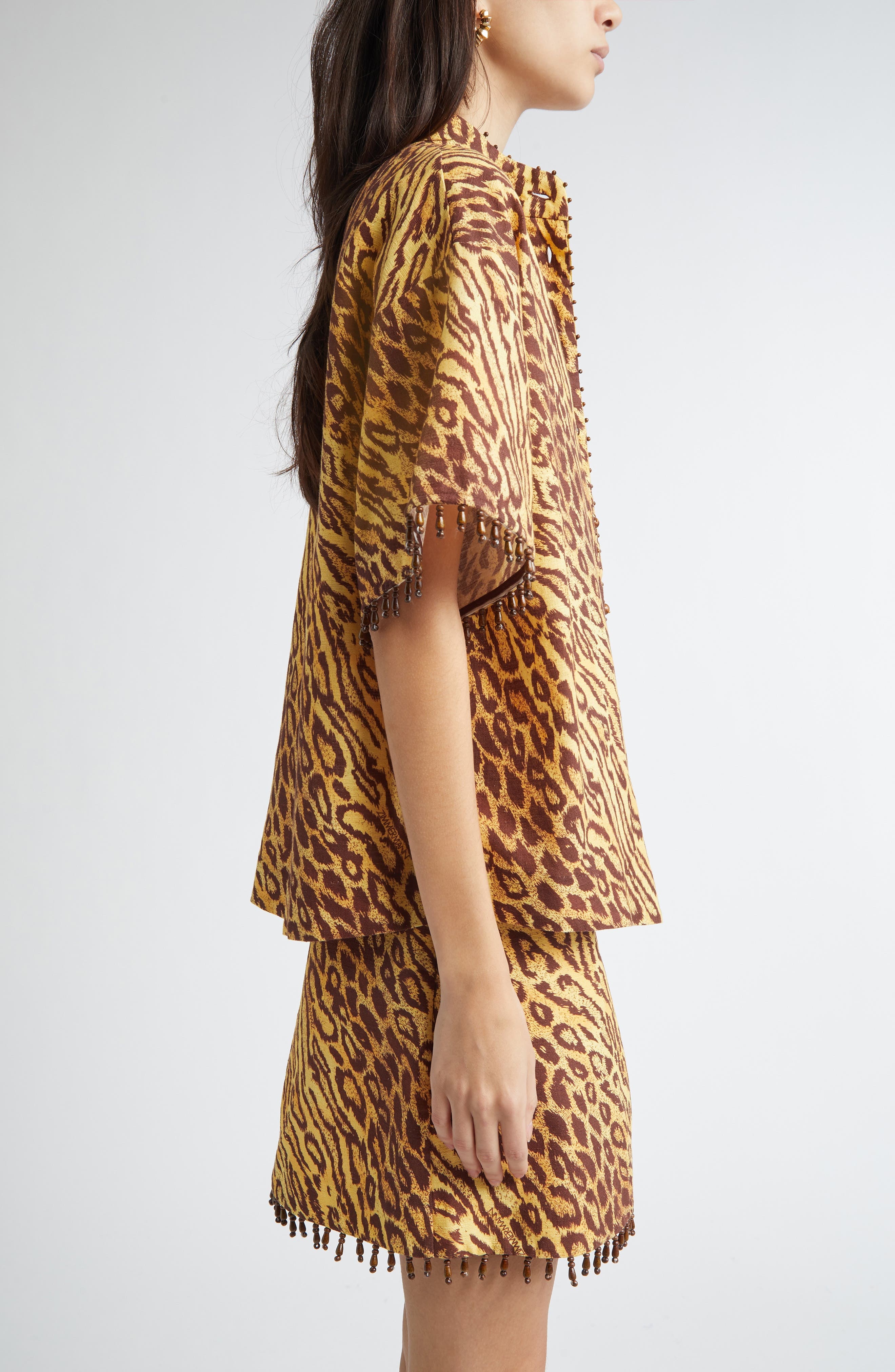 Zimmermann Coco Leopard Print Beaded Fringe Shirt at Nordstrom - 4