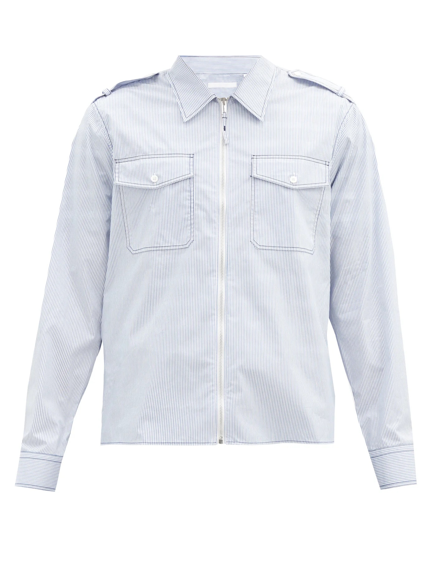 Zip-through striped cotton-poplin overshirt - 1