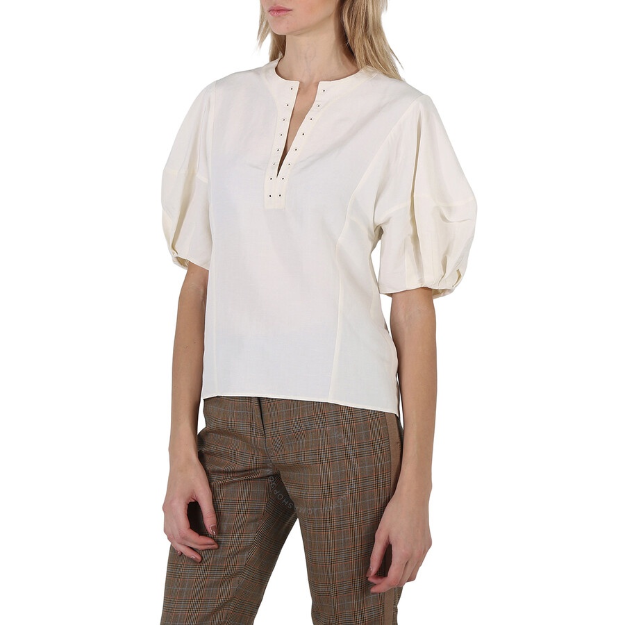 Chloe Ladies Iconic Milk Linen Silk Canvas Puff-Sleeve Blouse - 2