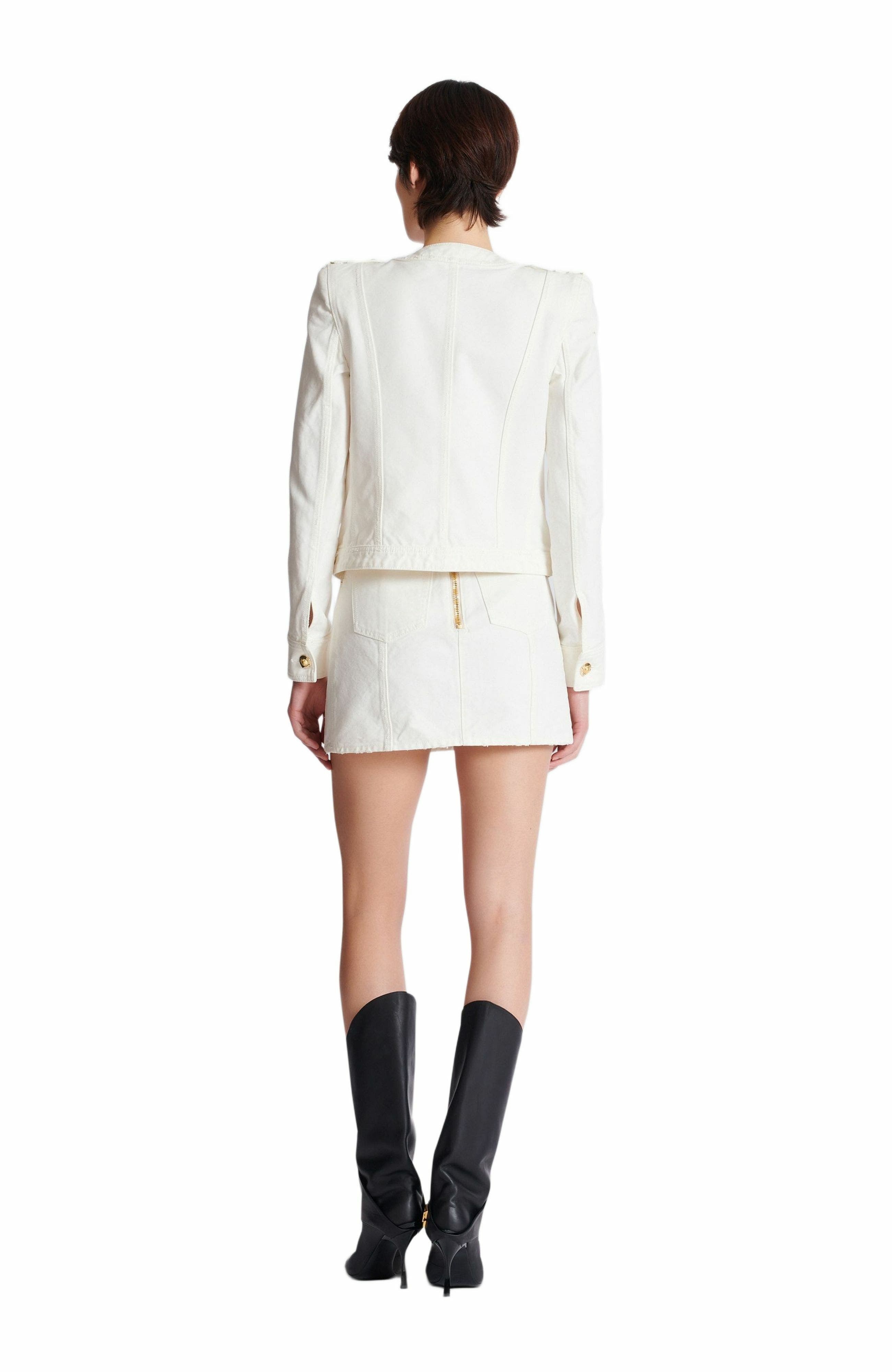 Balmain Cropped cotton canvas jacket in White at Nordstrom - 4