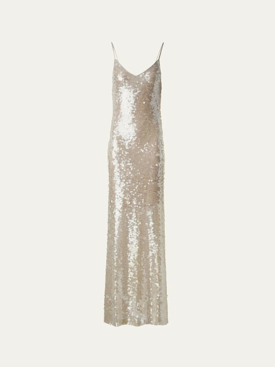 Sleeveless Sequin Gown - 1