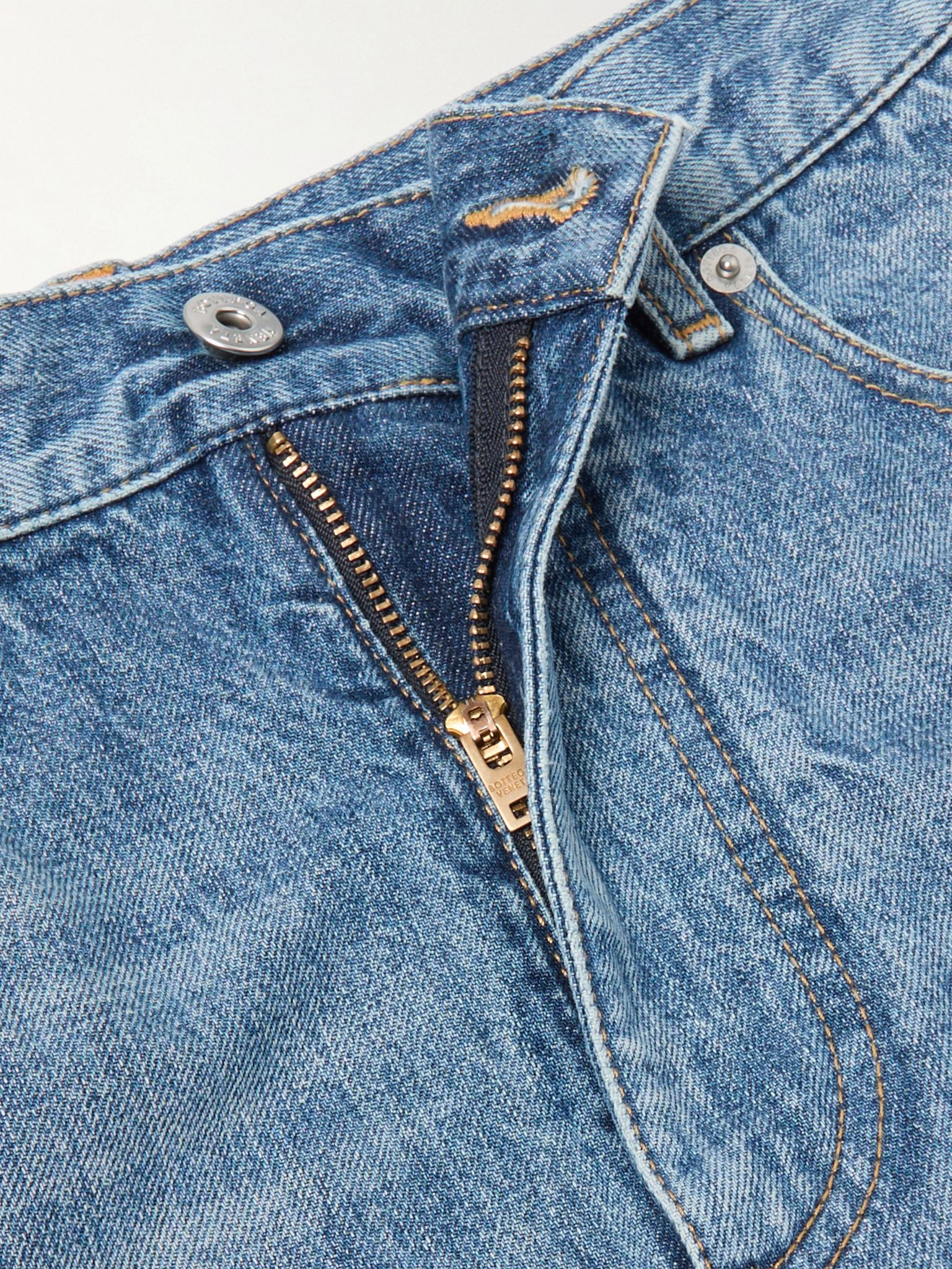 Suede-trimmed high-rise straight-leg organic jeans Blue - 4