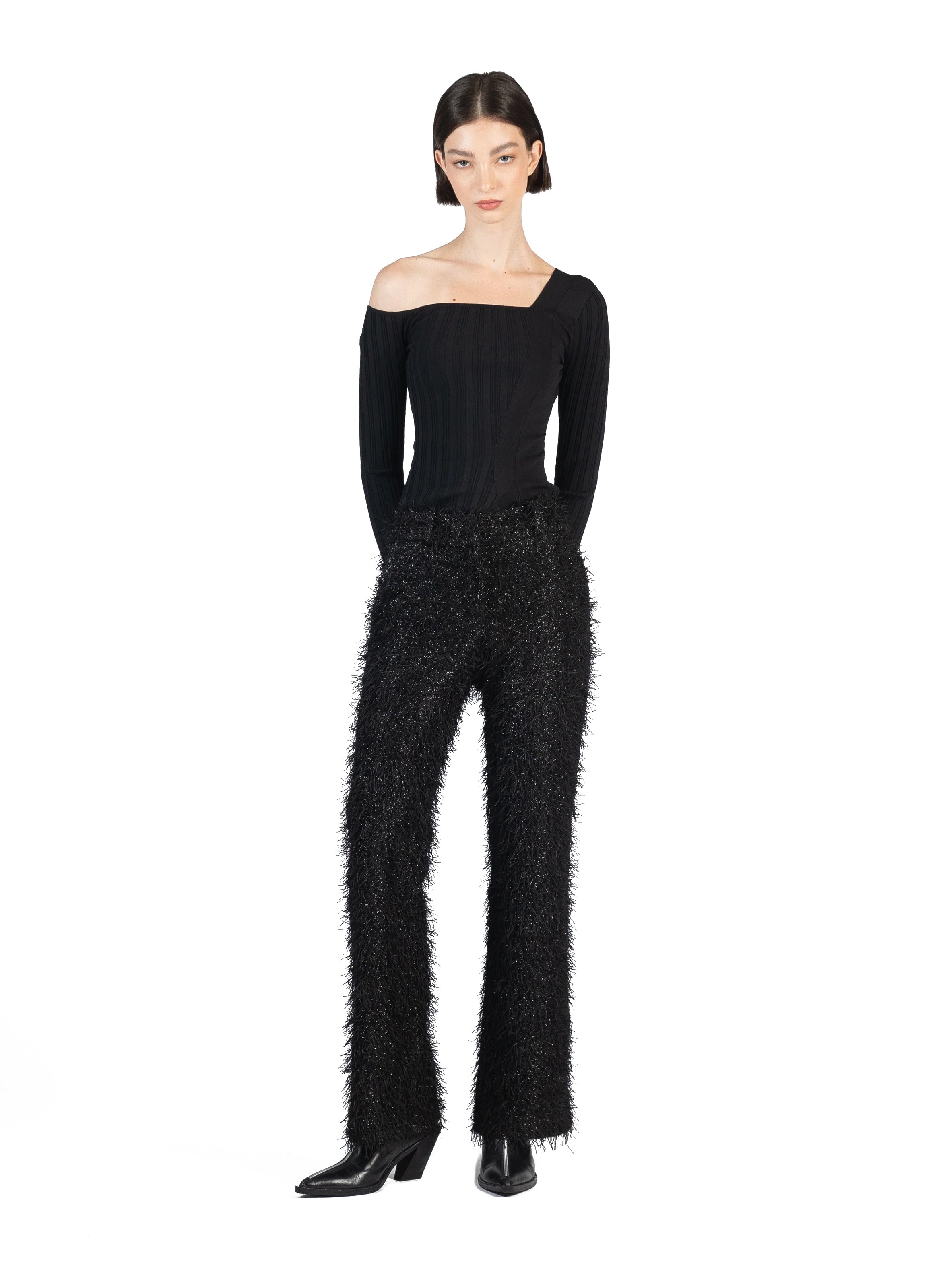 Fluffy Fitted Tailored Trousers Black - 1