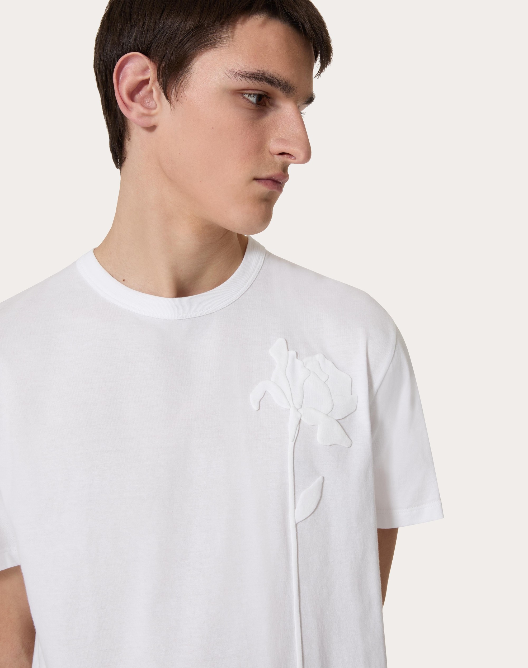 MERCERIZED COTTON T-SHIRT WITH FLOWER EMBROIDERY - 5