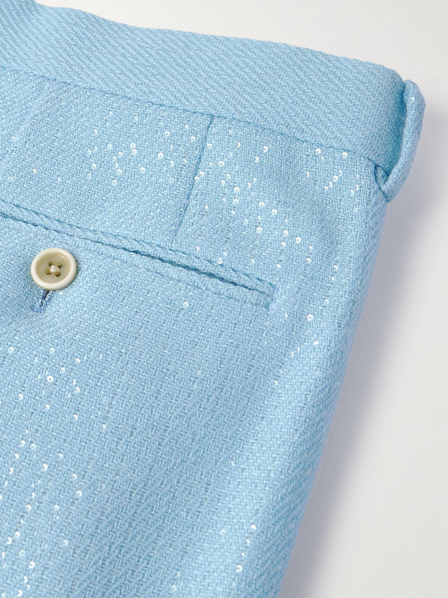 Straight-Leg Pleated Sequin-Embellished Wool-Blend Suit Trousers Light blue - 5