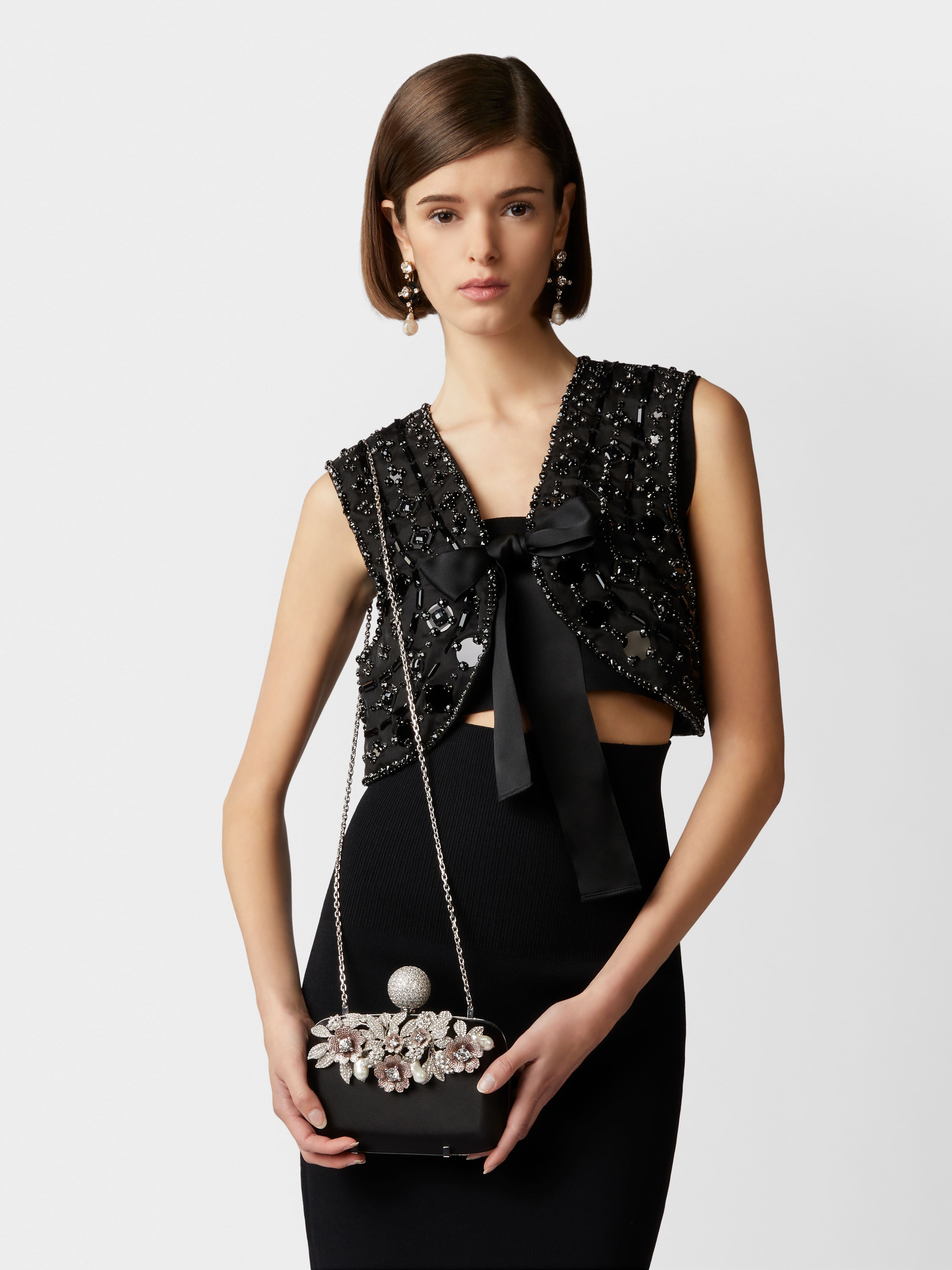 Boite De Nuit Bouquet Strass Clutch Bag in Satin - 9