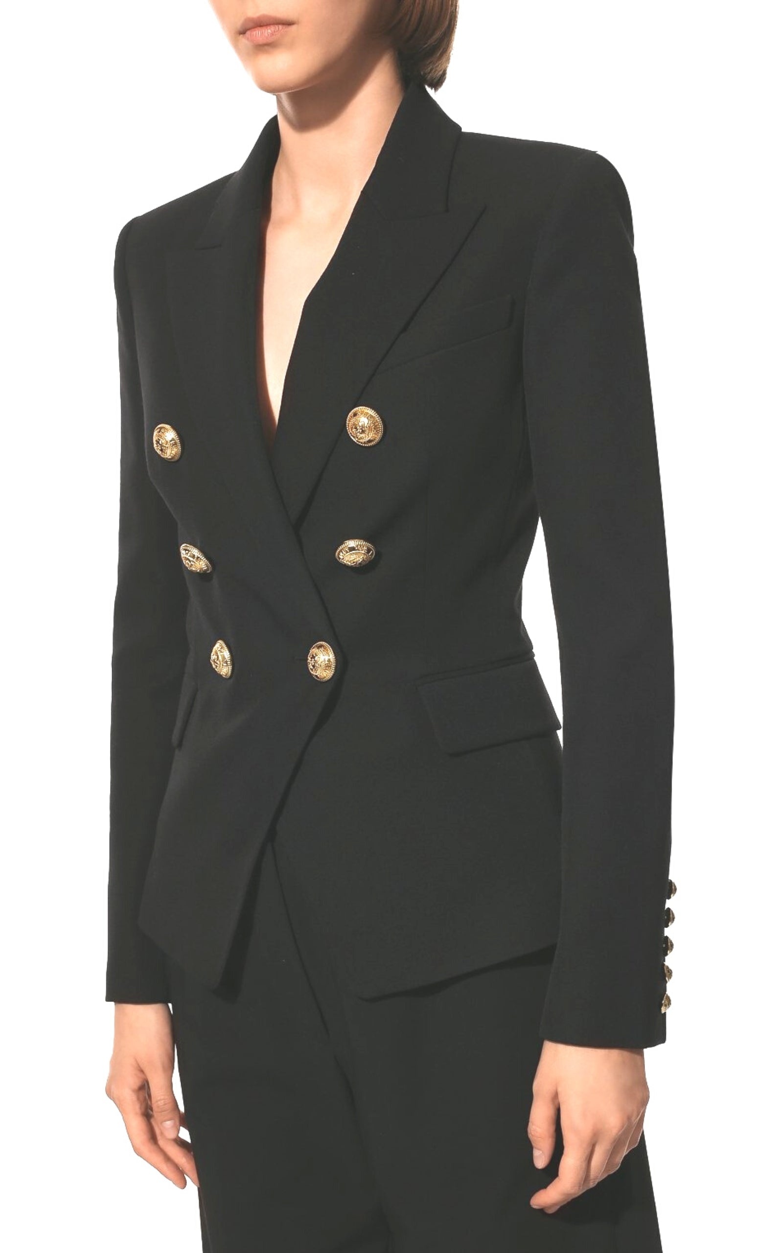 Black Wool Classic Double-Breasted Blazer Jacket - 3
