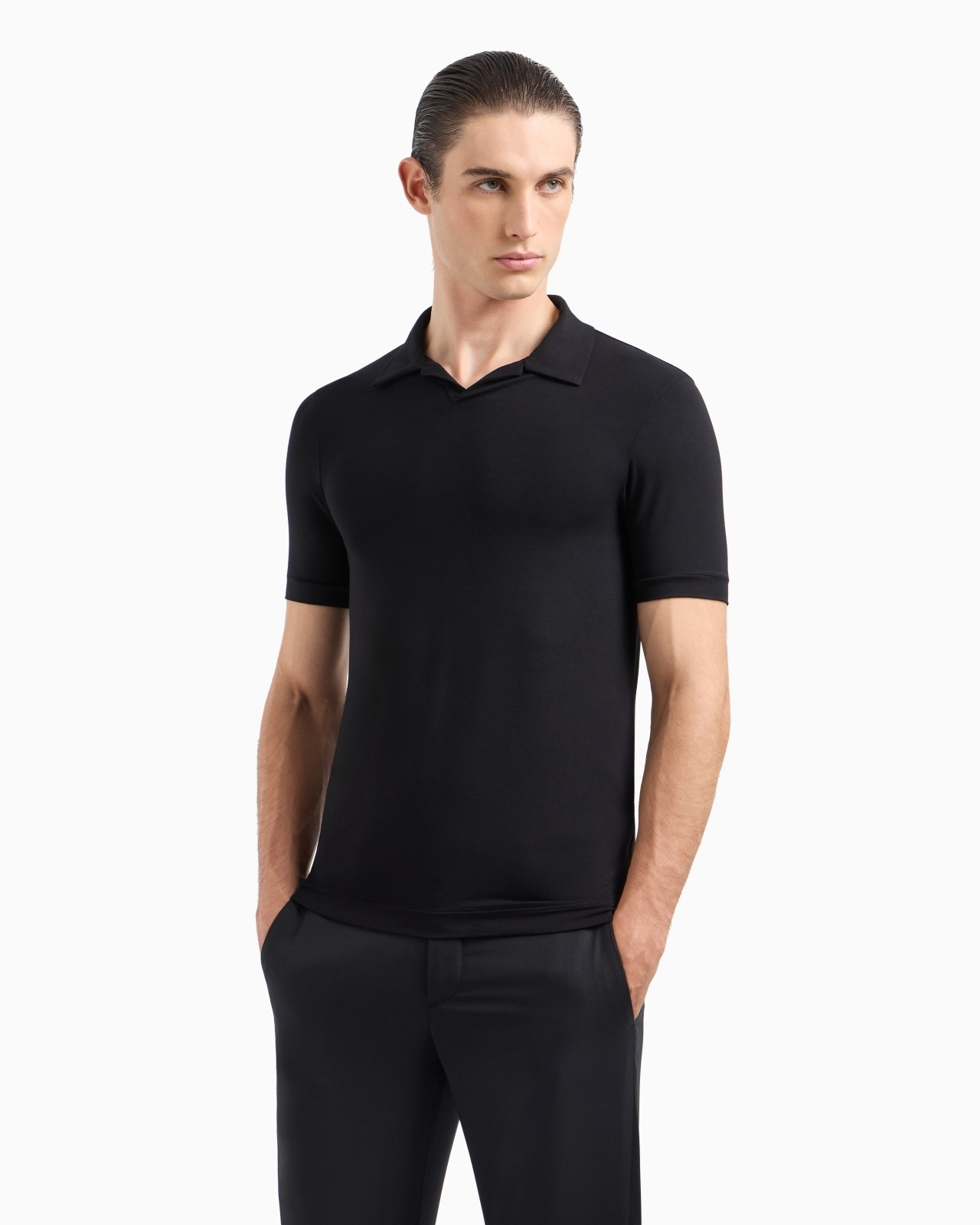 Stretch viscose jersey short-sleeved polo shirt - 4