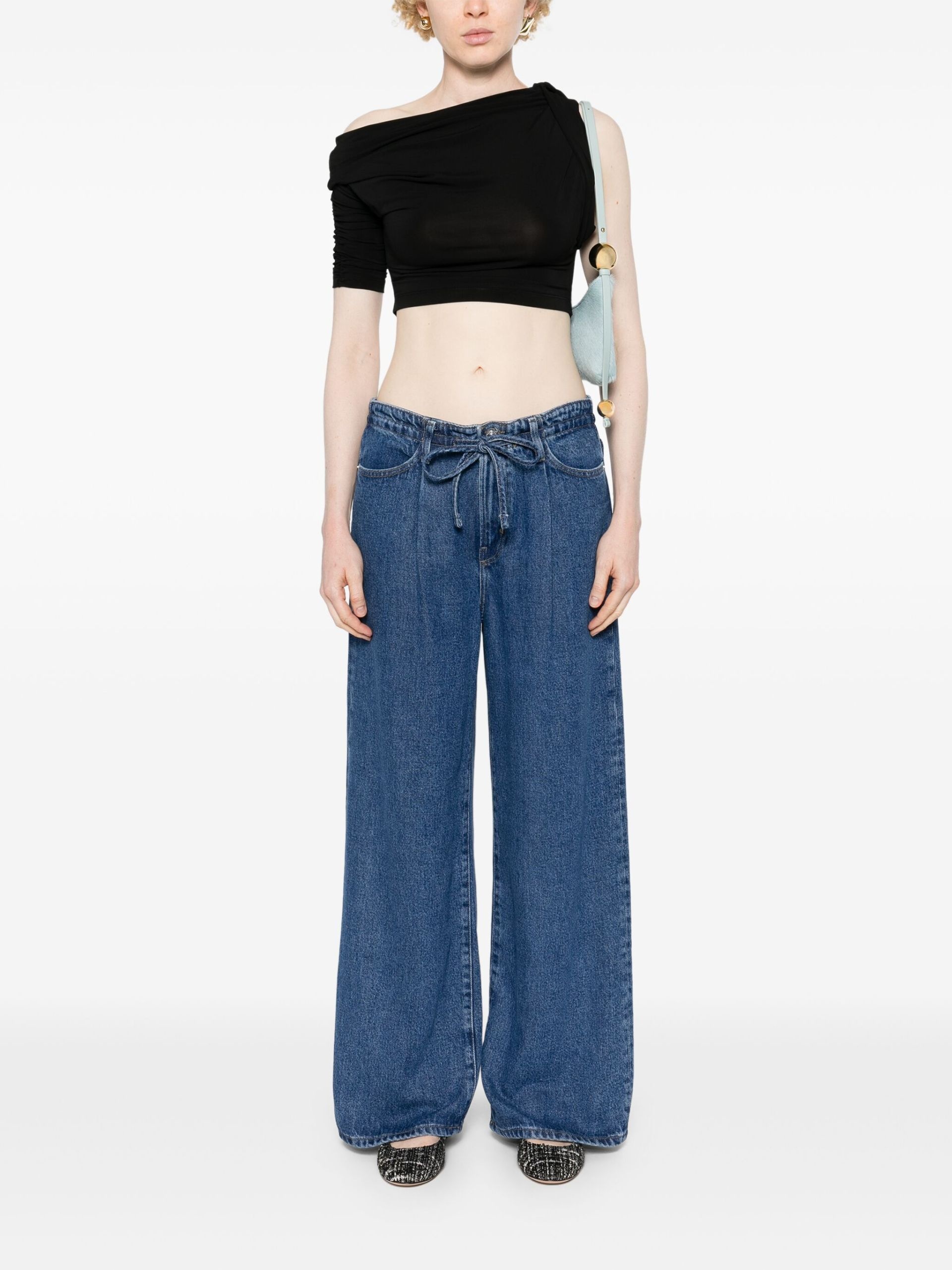 Blue Drawstring Wide Leg Jeans - 2