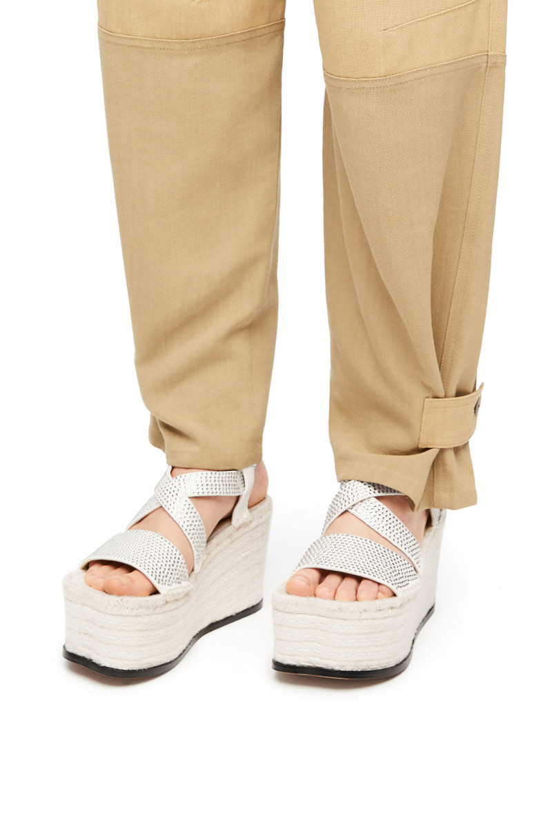 Loewe Petal espadrille platform in suede calfskin and rhinestones outlook