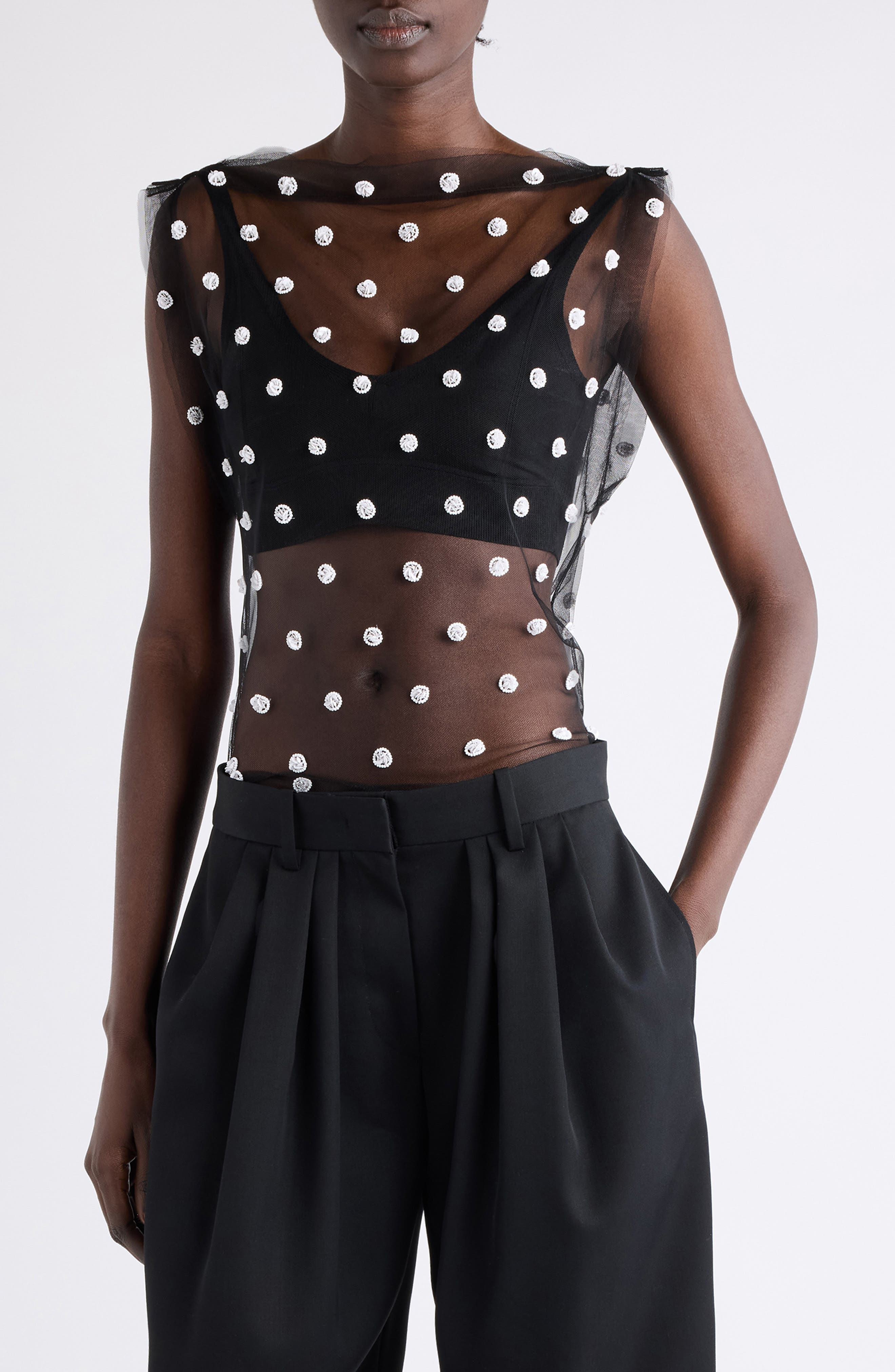 Isabel Marant Elicy Embellished Tulle Top in Black at Nordstrom - 1