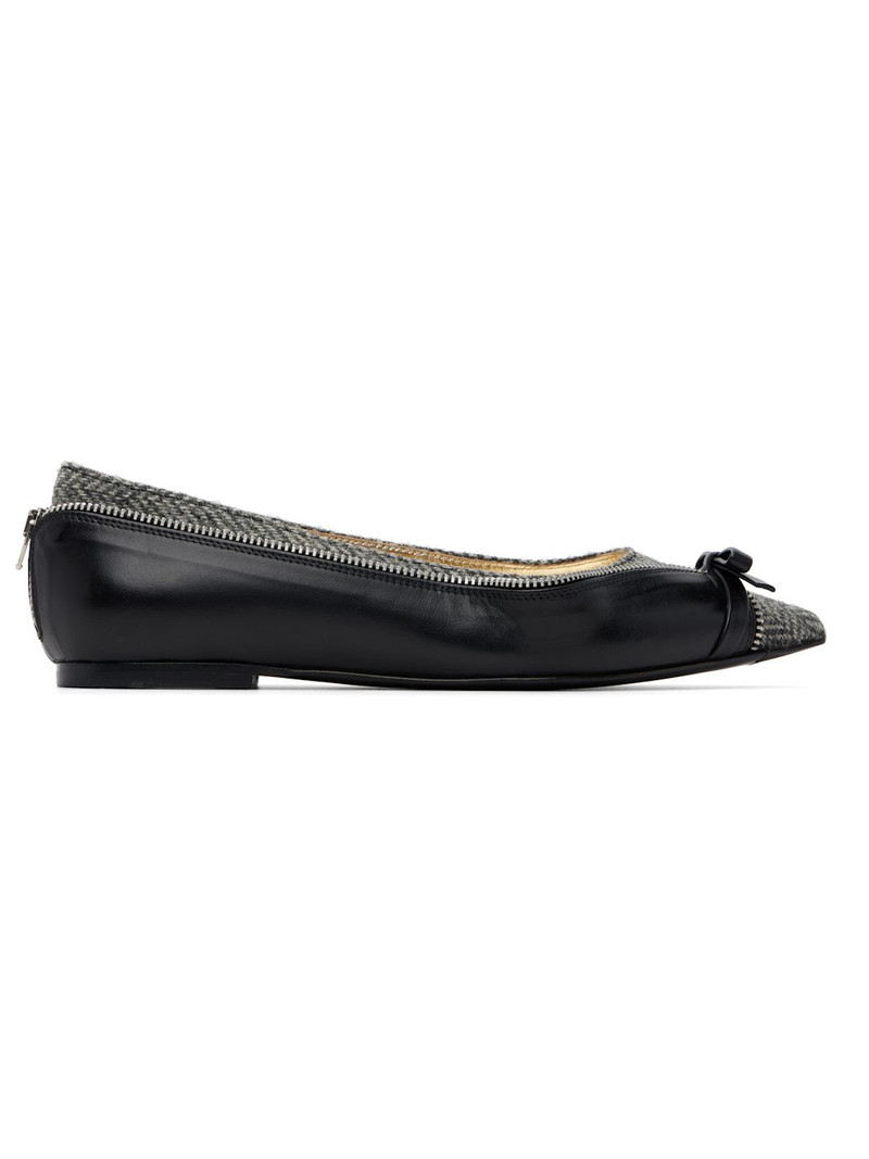 Black & Gray Unzipped Ballerina Flats 1