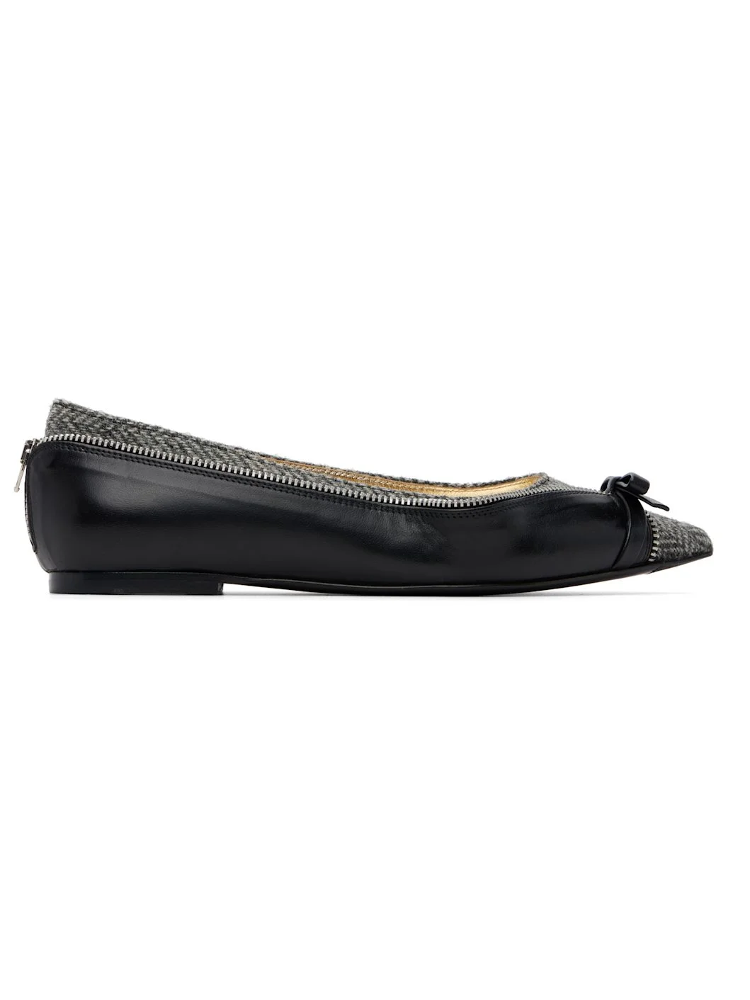 Black & Gray Unzipped Ballerina Flats - 1