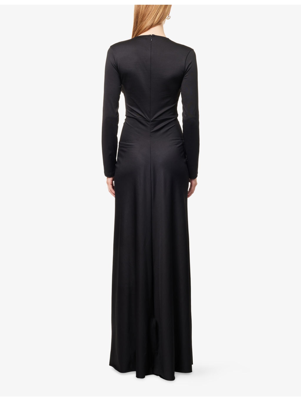 V-Neck Gathered Stretch-Woven Maxi Dress - 4