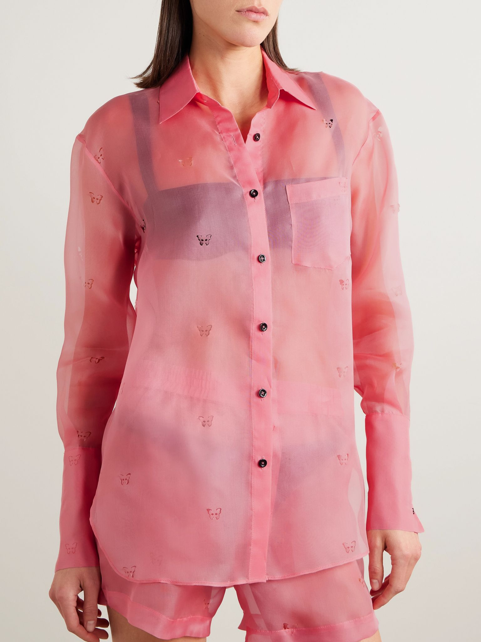 Laser-cut silk-organza shirt Bubblegum - 3