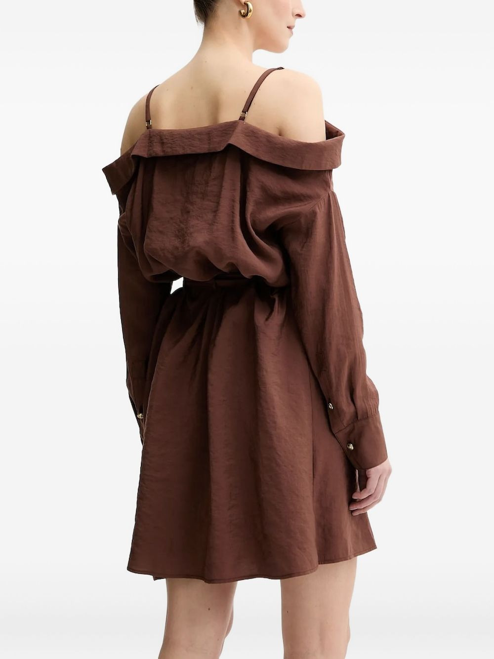 off-shoulder belted shirt dress - 2