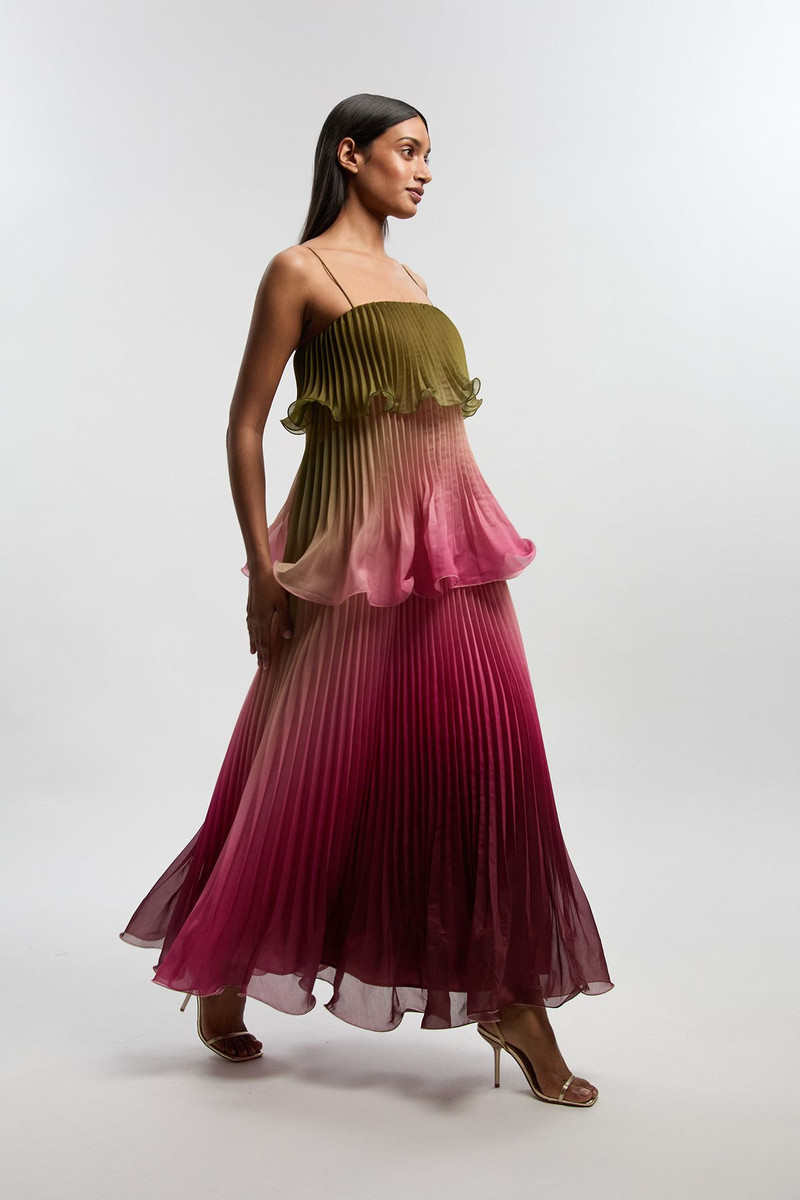 KAREN MILLEN Petite Pleated Slub Organdie Peplum Woven Maxi Dress outlook