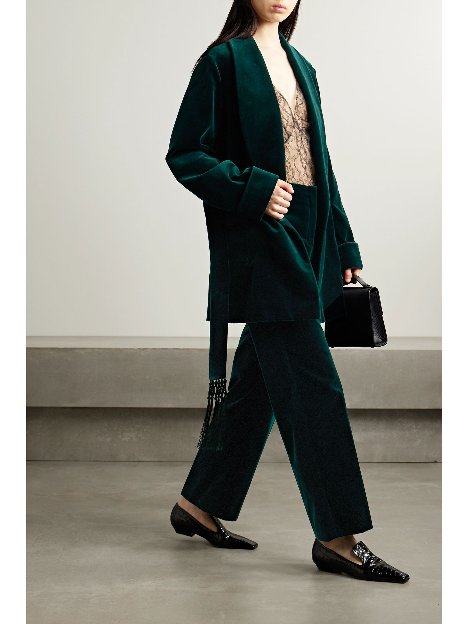 Niklas cotton-blend velvet wide-leg pants Dark green - 2