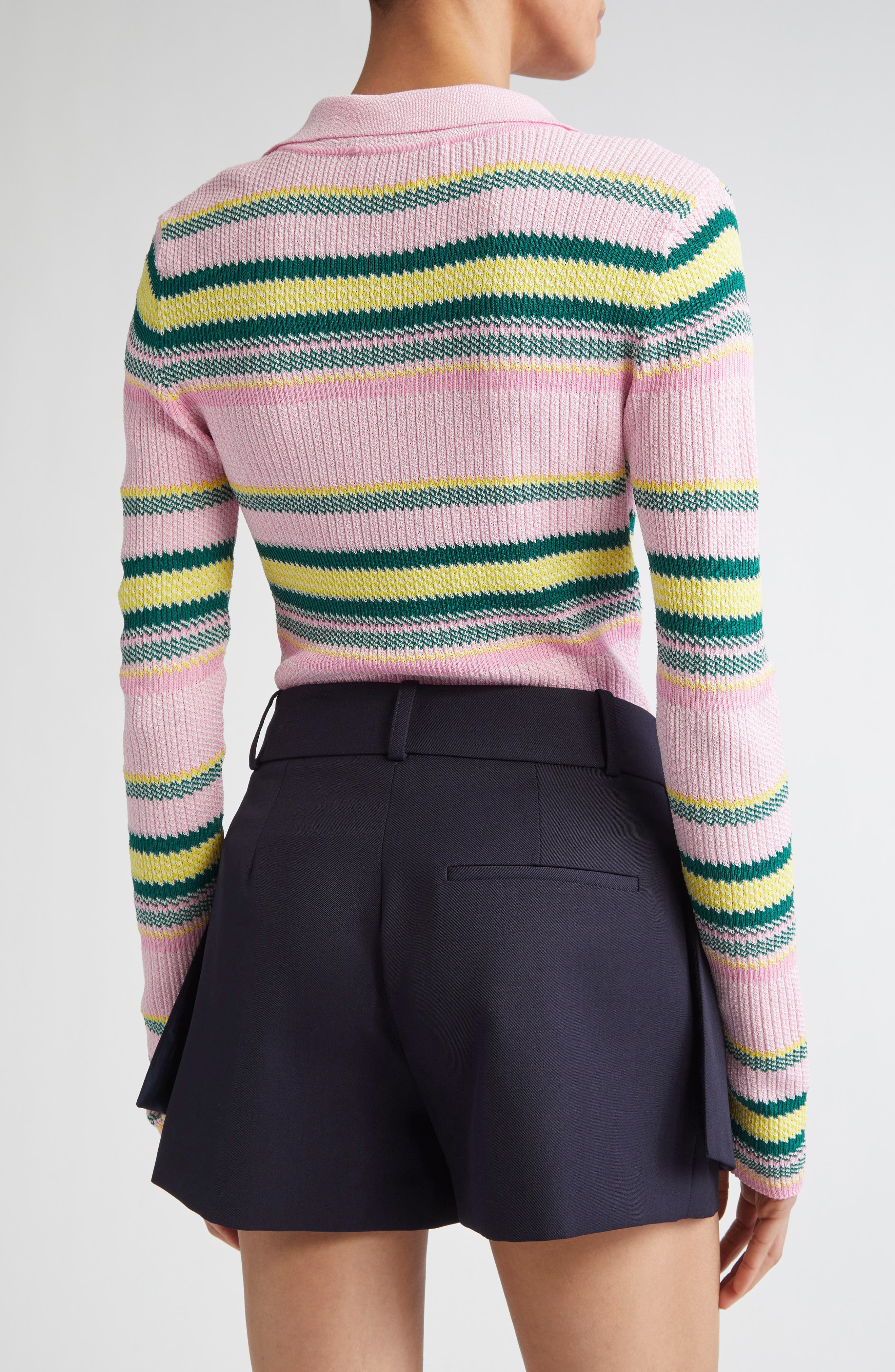 MONSE Stripe Jacquard Polo in Pink Stripe at Nordstrom - 3