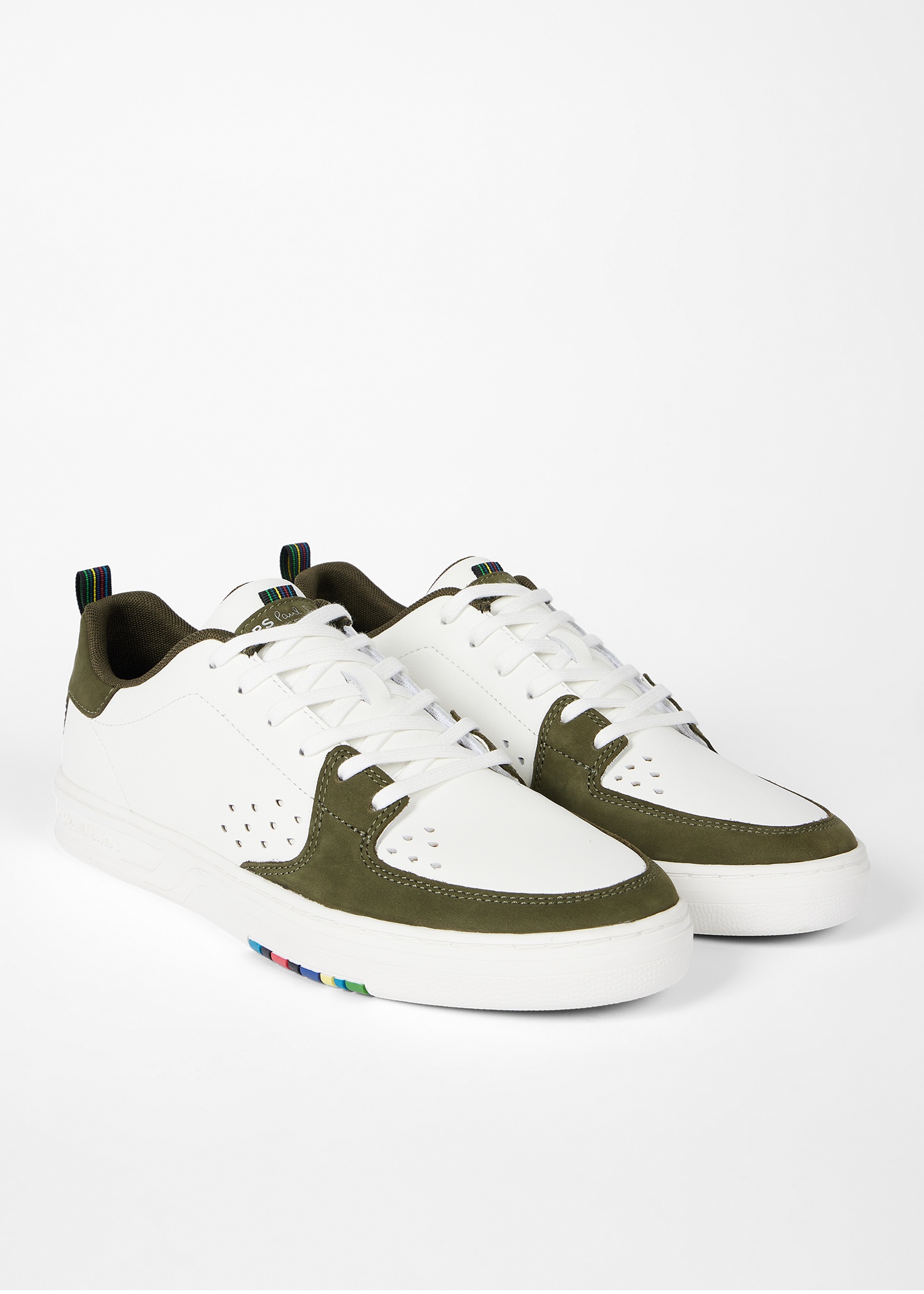 White and Khaki Panel 'Cosmo' Trainers - 4