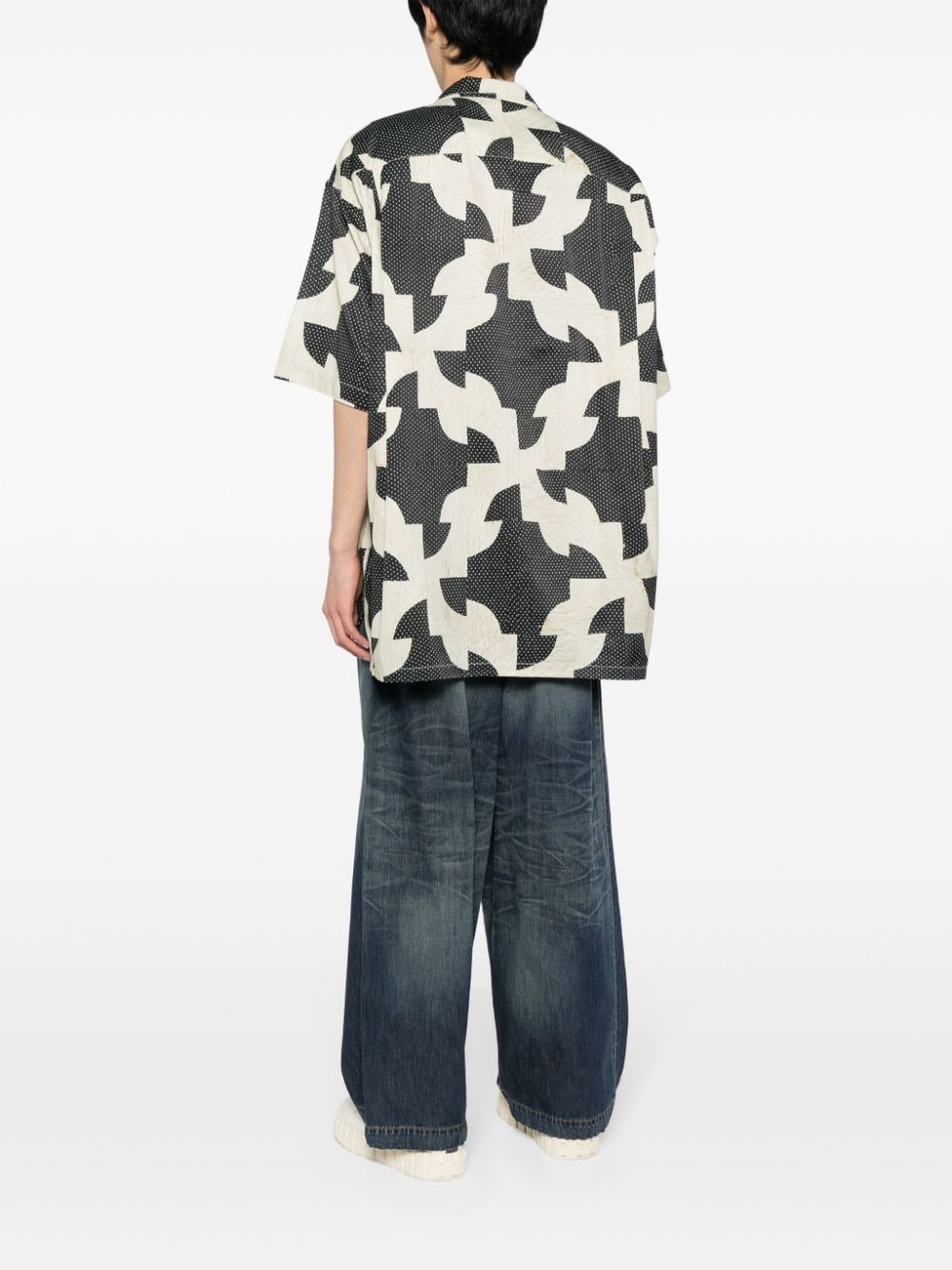 patchwork-pattern cuban-collar shirt - 4