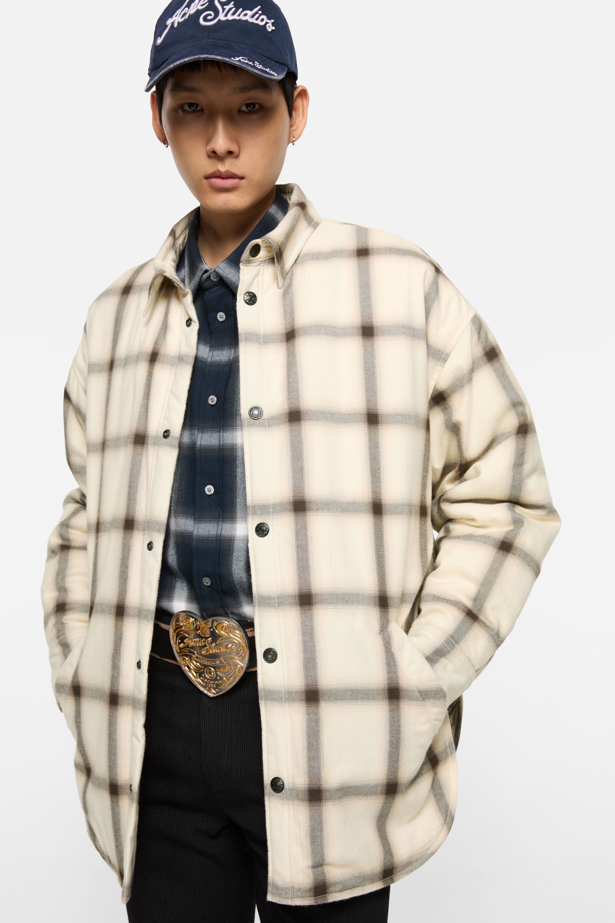 Flannel button-up shirt - Beige/multi - 4