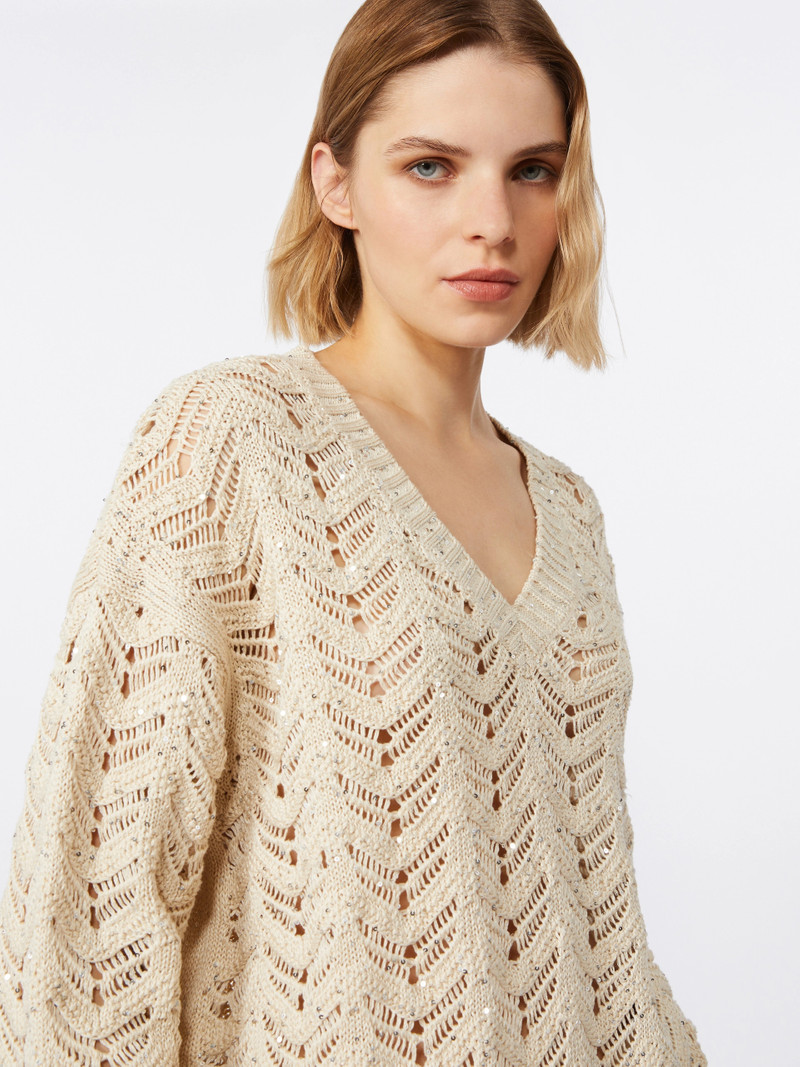 FELINO Cotton yarn and sequin sweater - BEIGE 5