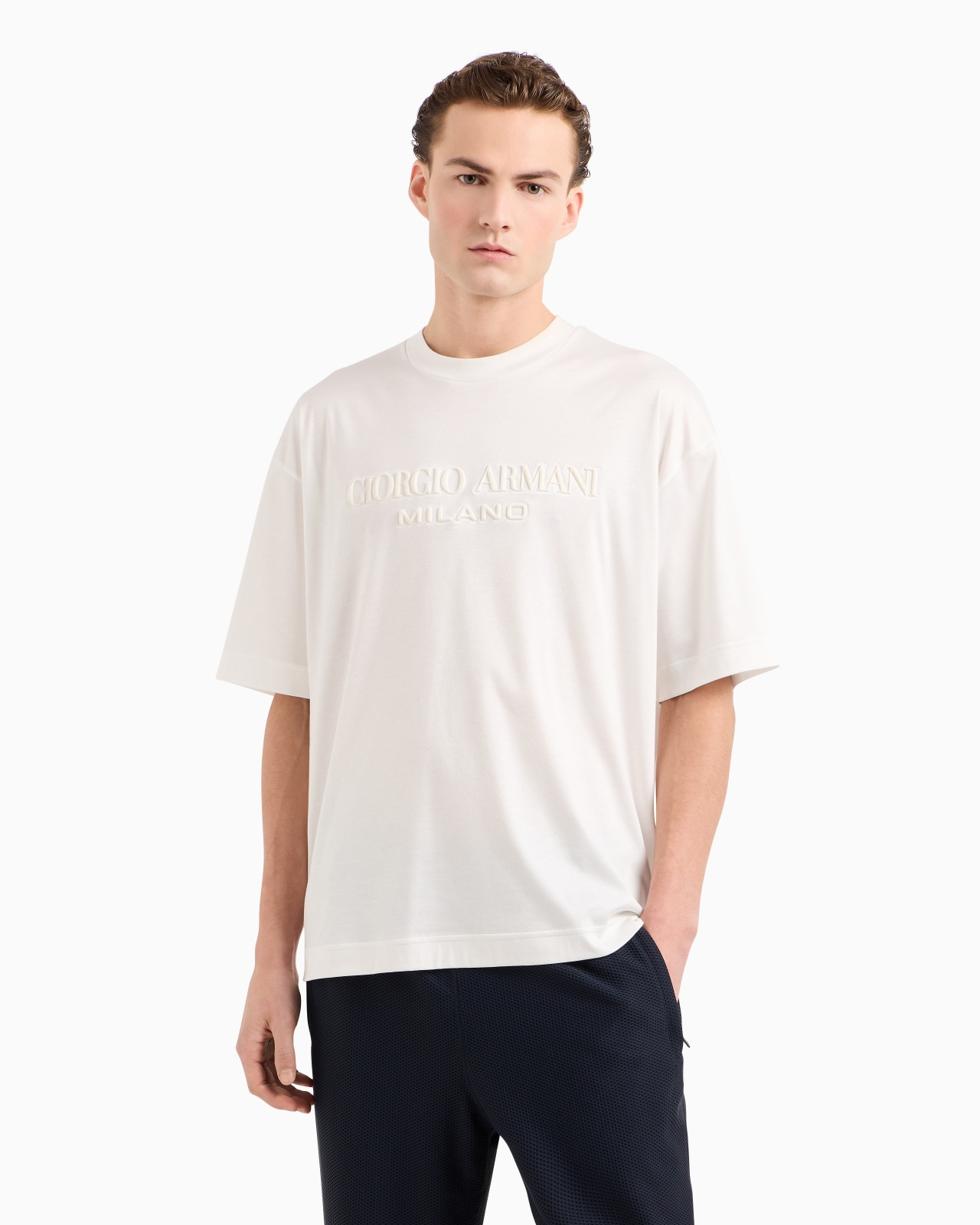 DENIM COLLECTION COTTON T-SHIRT WITH EMBOSSED LOGO - 4