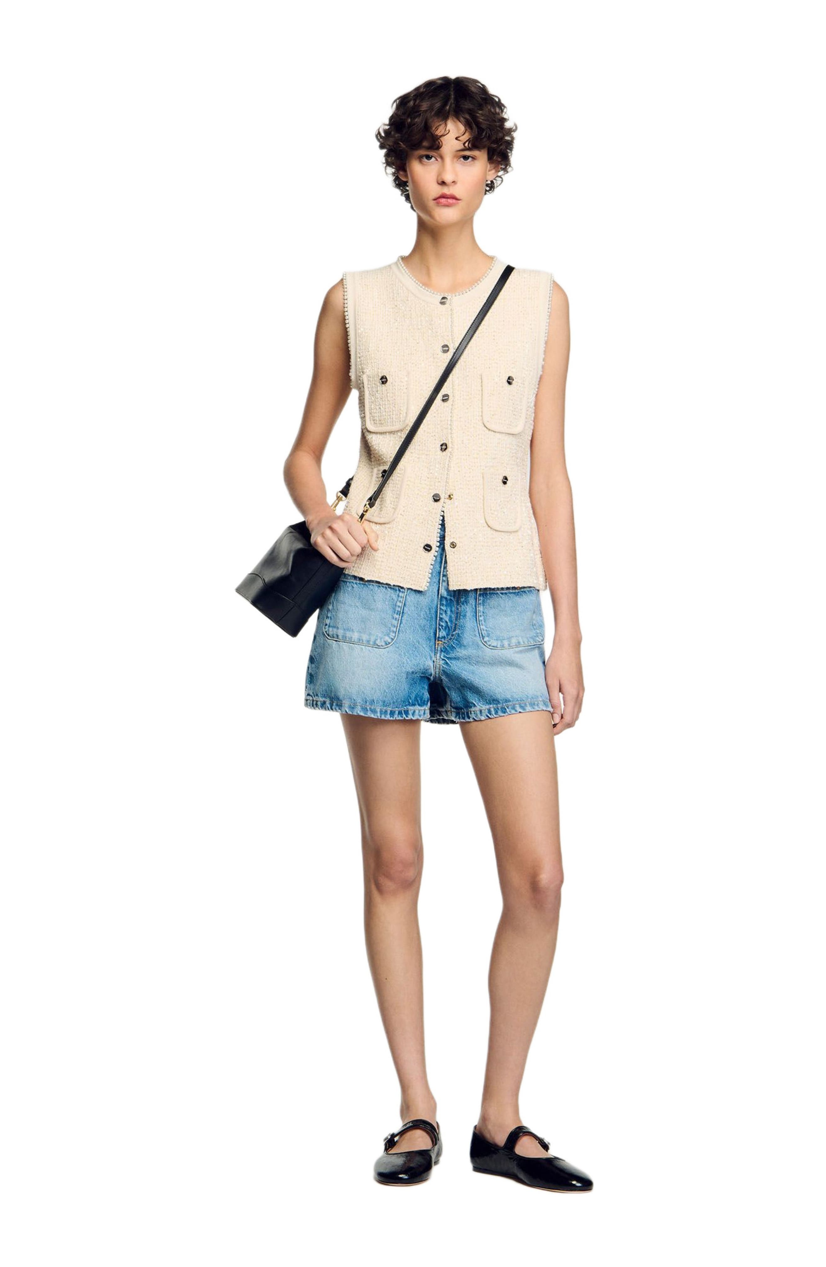 SANDRO Decorative tweed waistcoat in Ecru at Nordstrom - 6