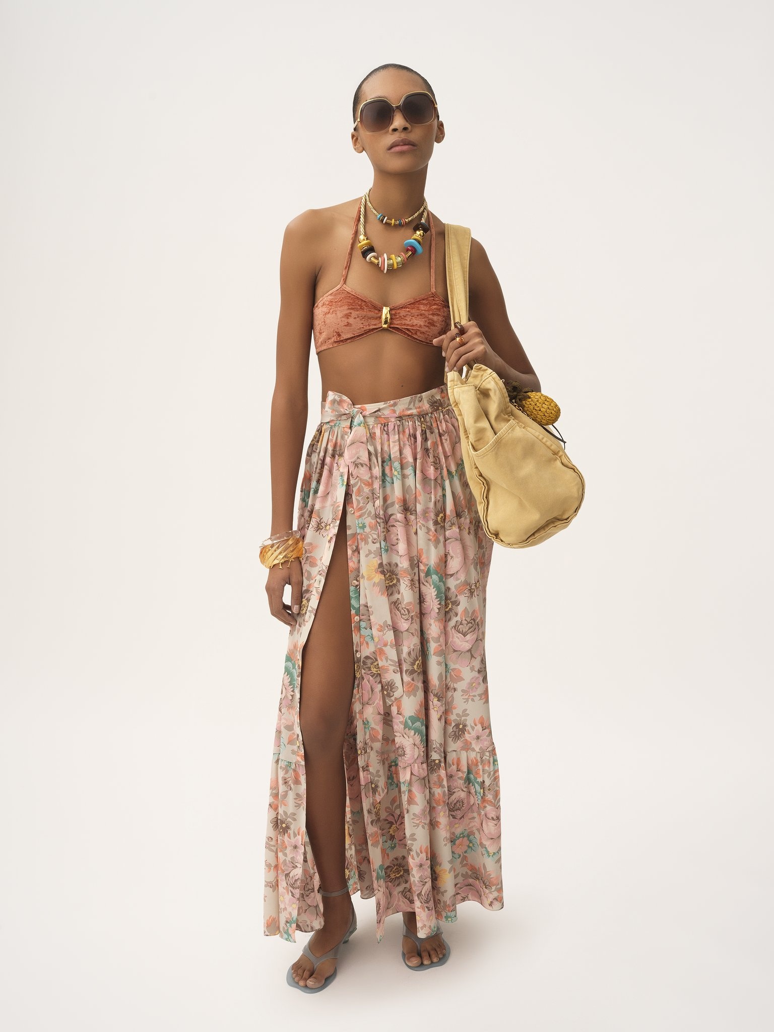 GATHERED MIDI SKIRT IN CRÊPE DE CHINE - 3