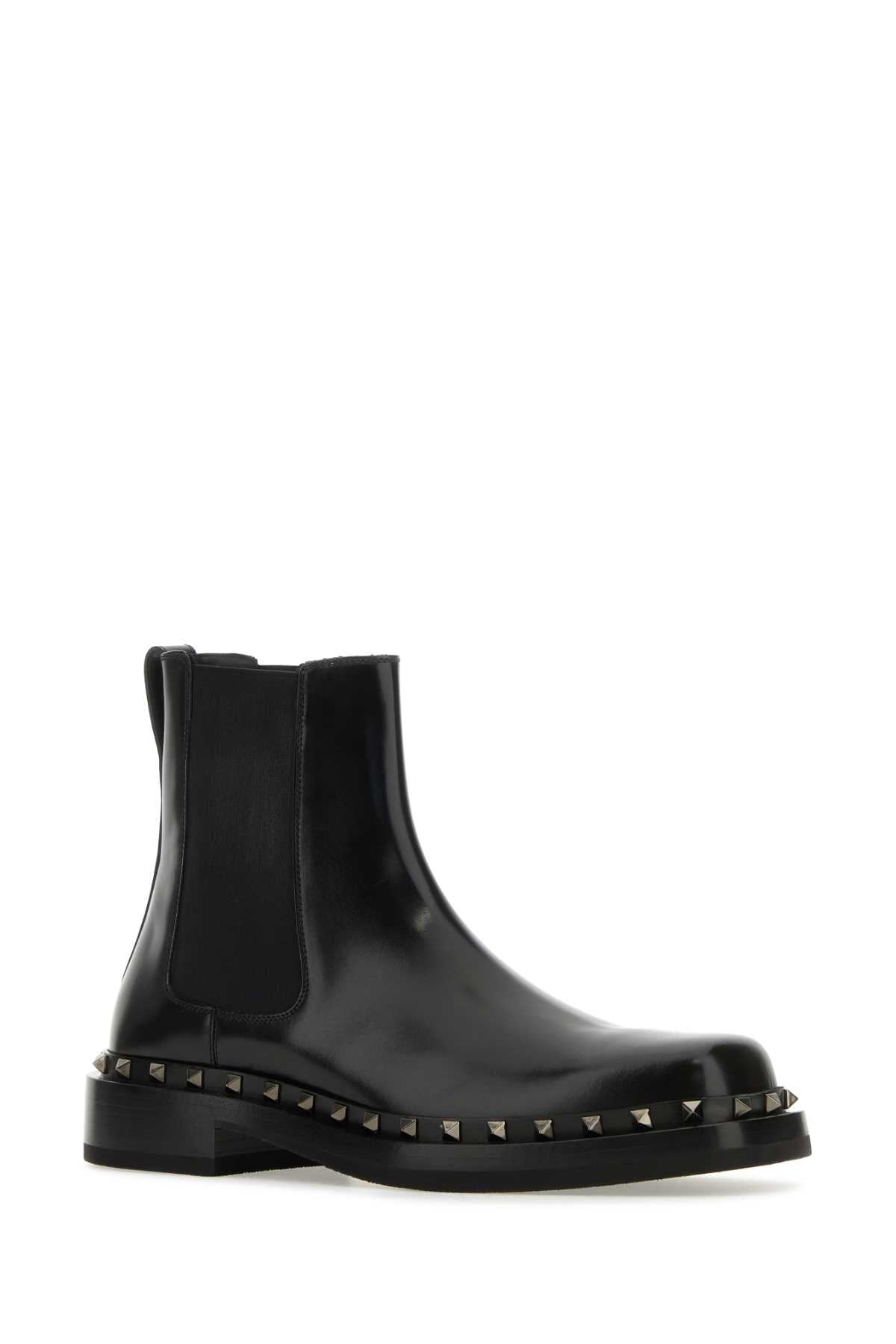 Valentino Garavani Men Black Leather Rockstud M-Way Ankle Boots - 2