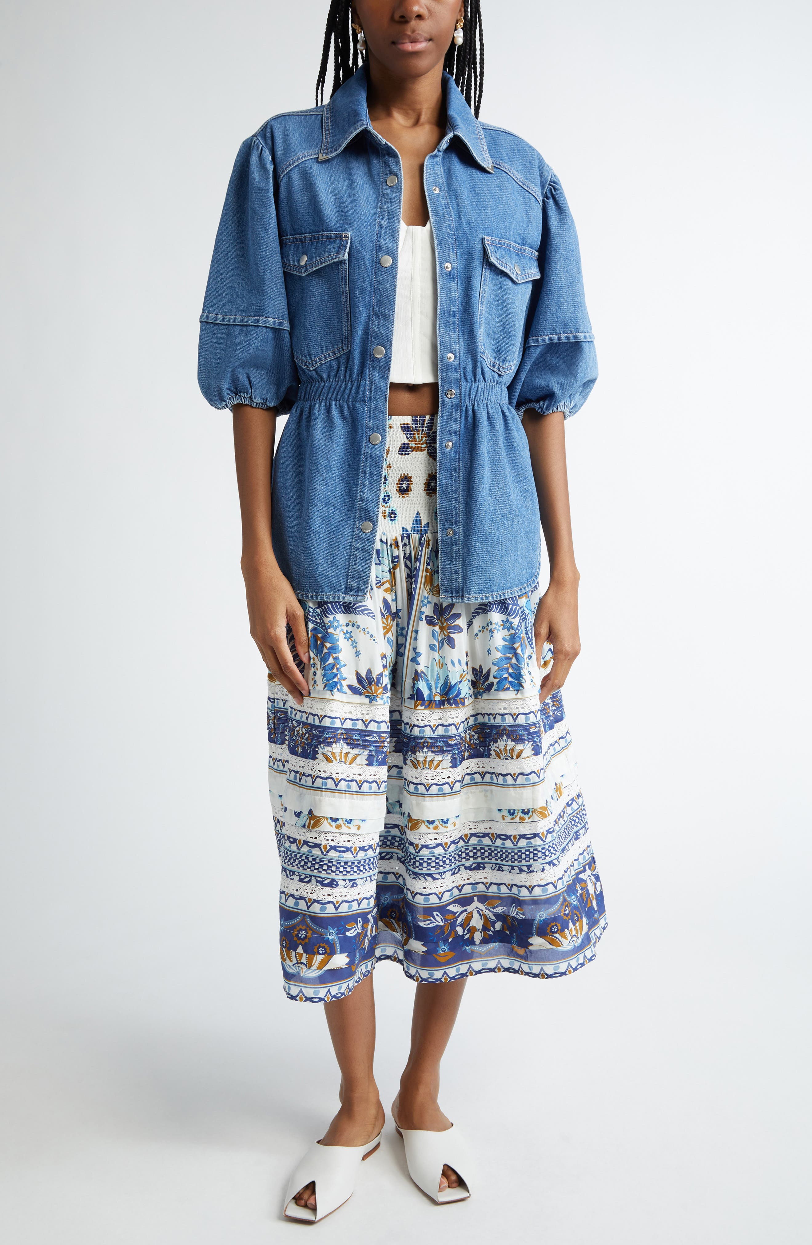 FARM Rio Ana Tapestry Mixed Print Cotton Blend Skirt in Ana Tapestry Off-White at Nordstrom - 2