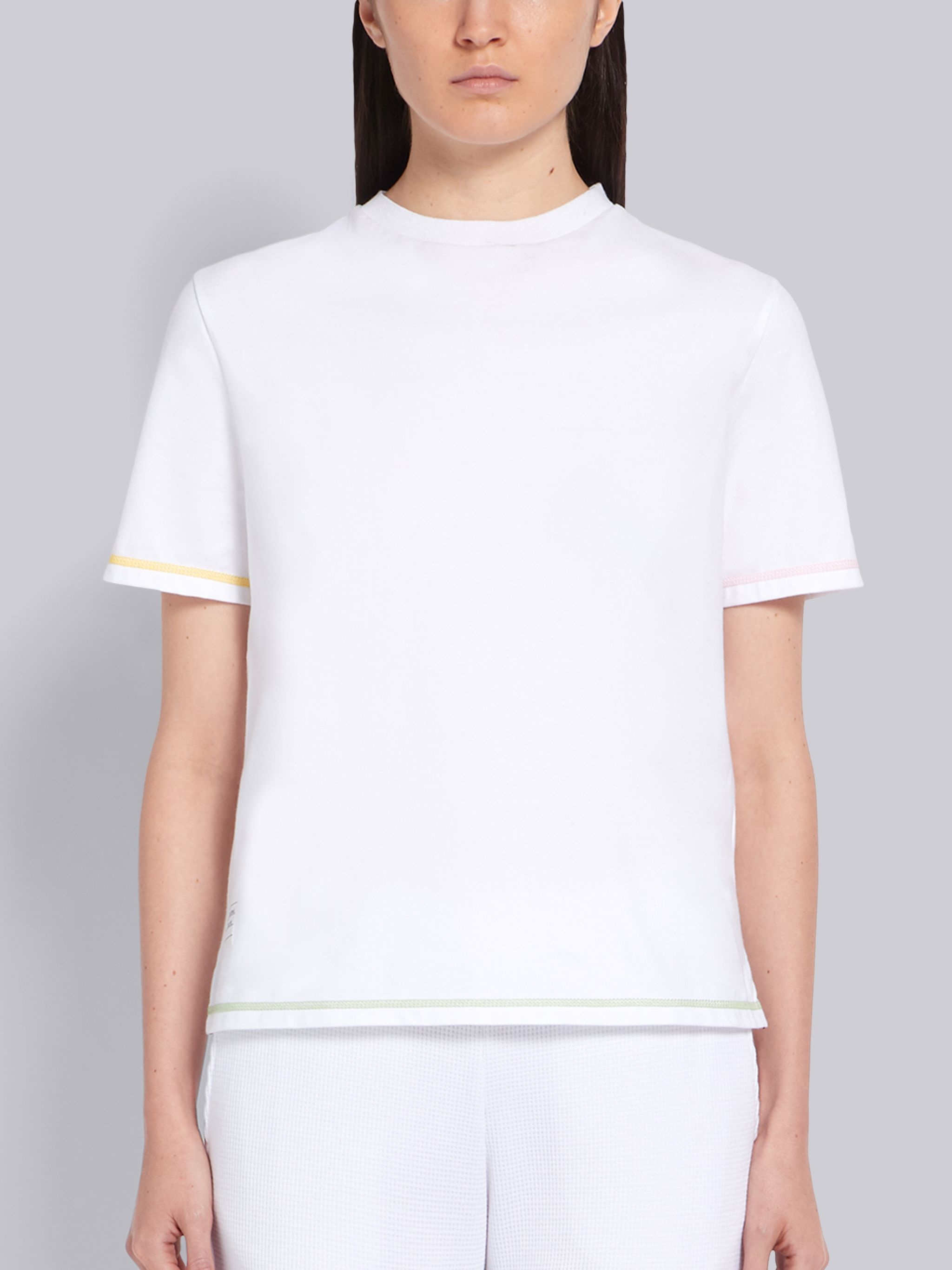 White Medium Weight Jersey Contrast Stitch Short Sleeve Tee - 1