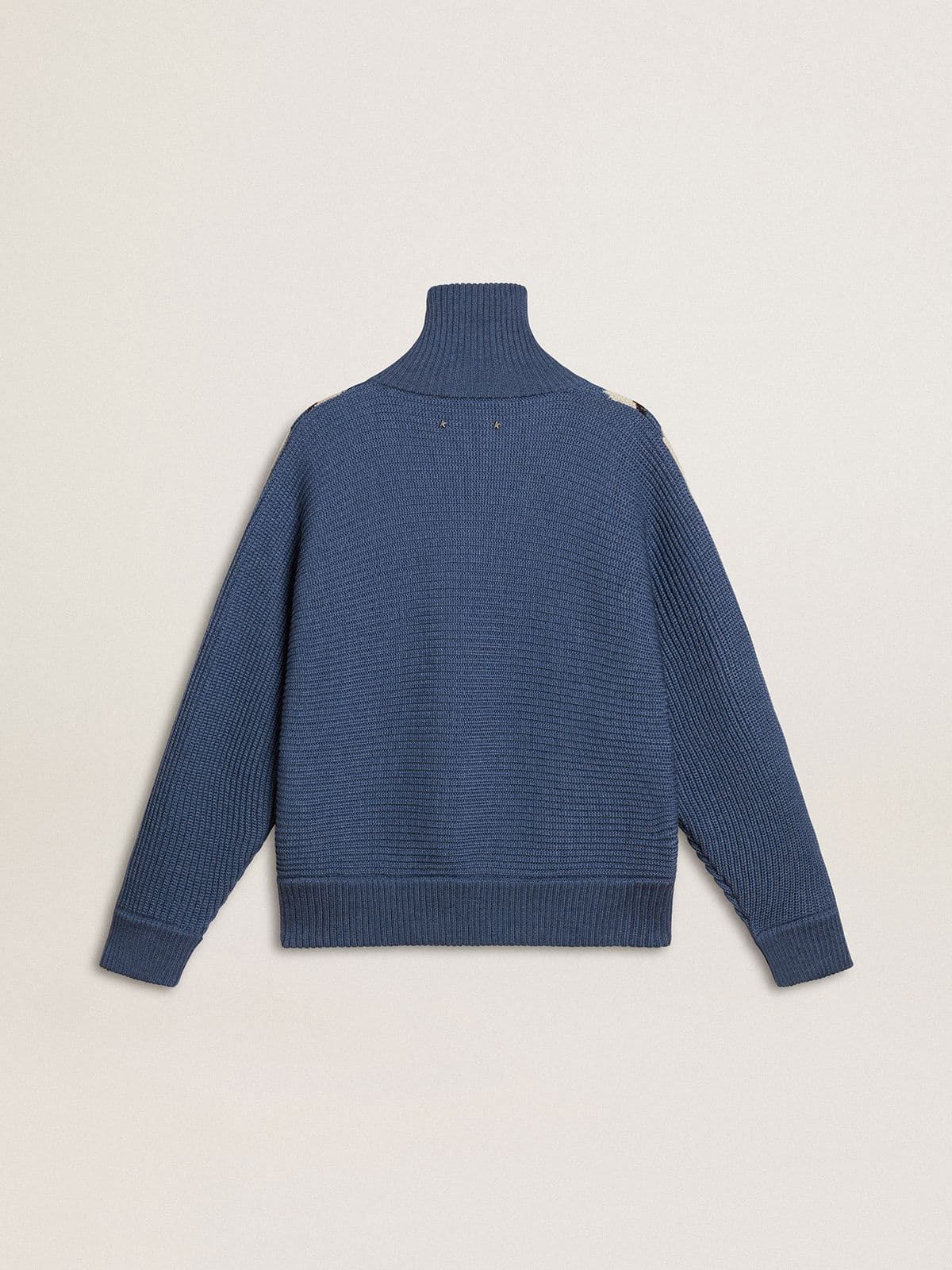 Women's light blue jacquard wool sweater with cream-colored pattern - 6