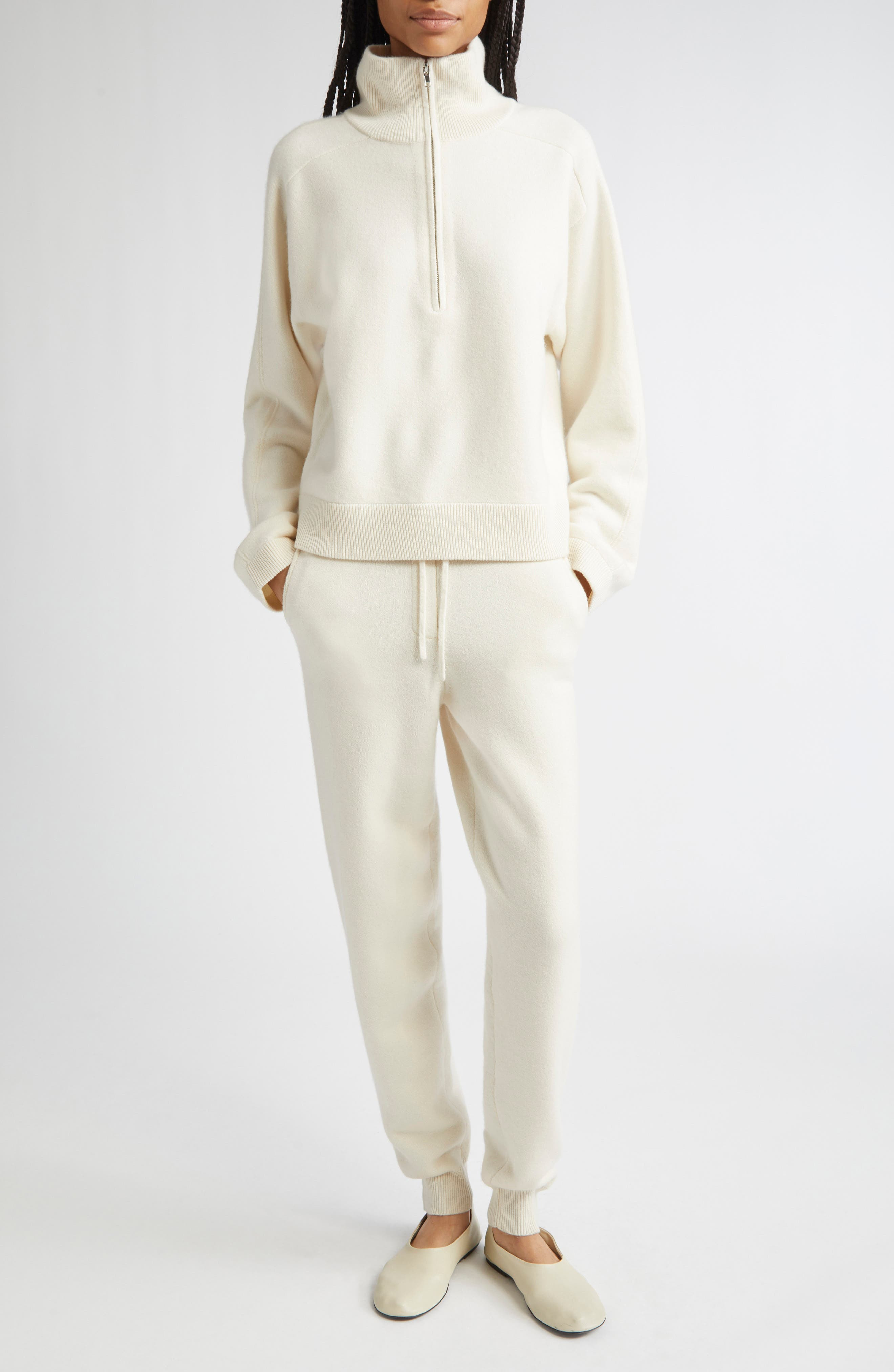 LOULOU DE SAISON Dries Stand Collar Cashmere Half Zip Sweater in Ivory at Nordstrom - 2