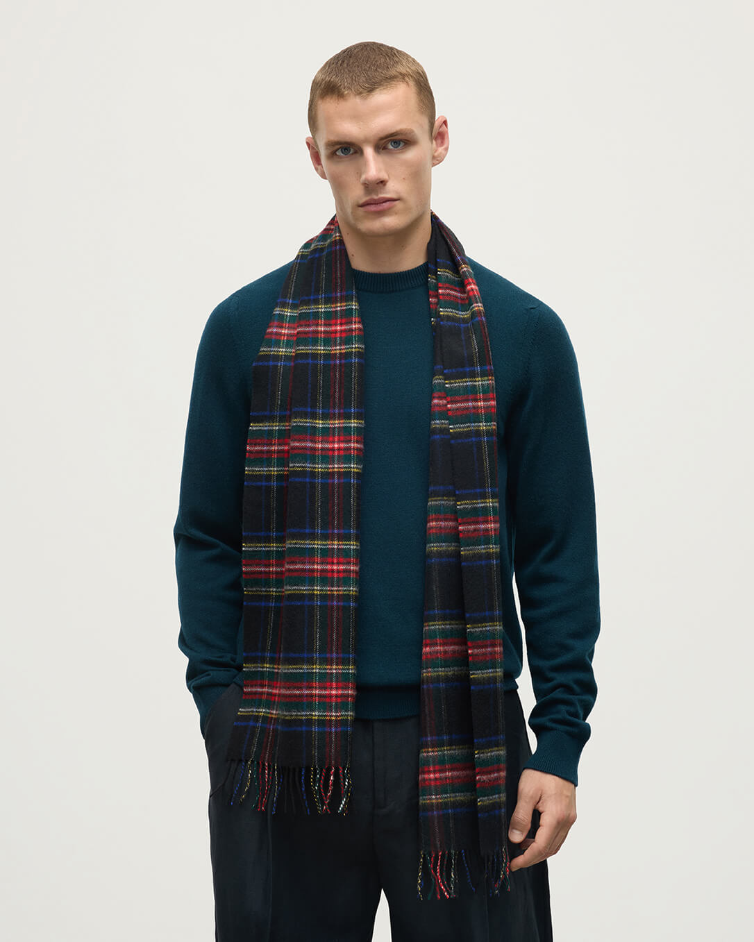 Black Stewart Tartan Cashmere Scarf - 2